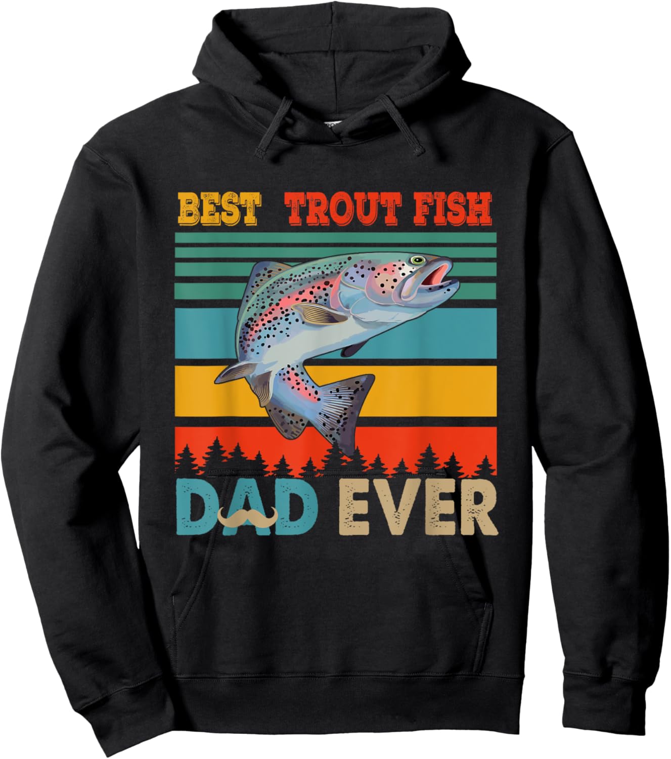 Vintage Retro Best Trout Fish Dad Ever Funny Dad Fisherman Hoodie - Hoodie | Black