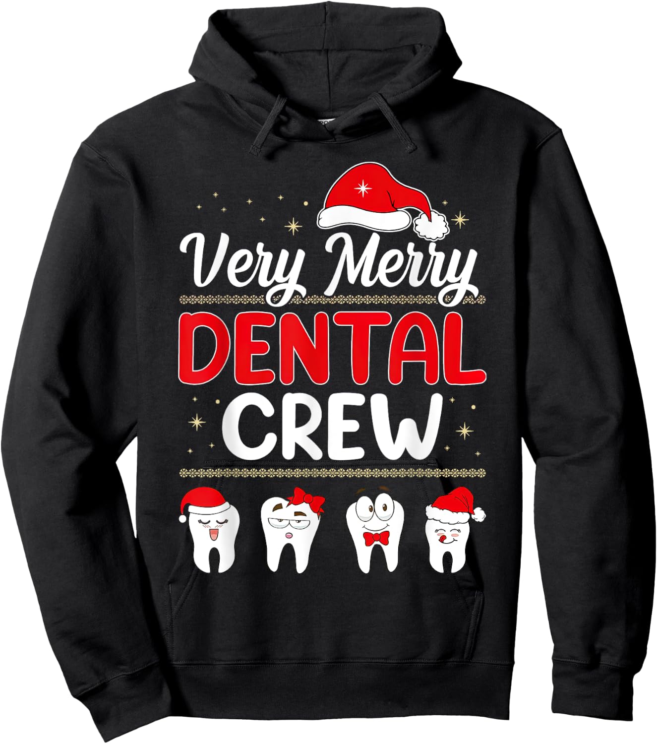 Very Merry Dental Crew Christmas Santa Hat Tooth Dentist Hoodie - Hoodie | Black