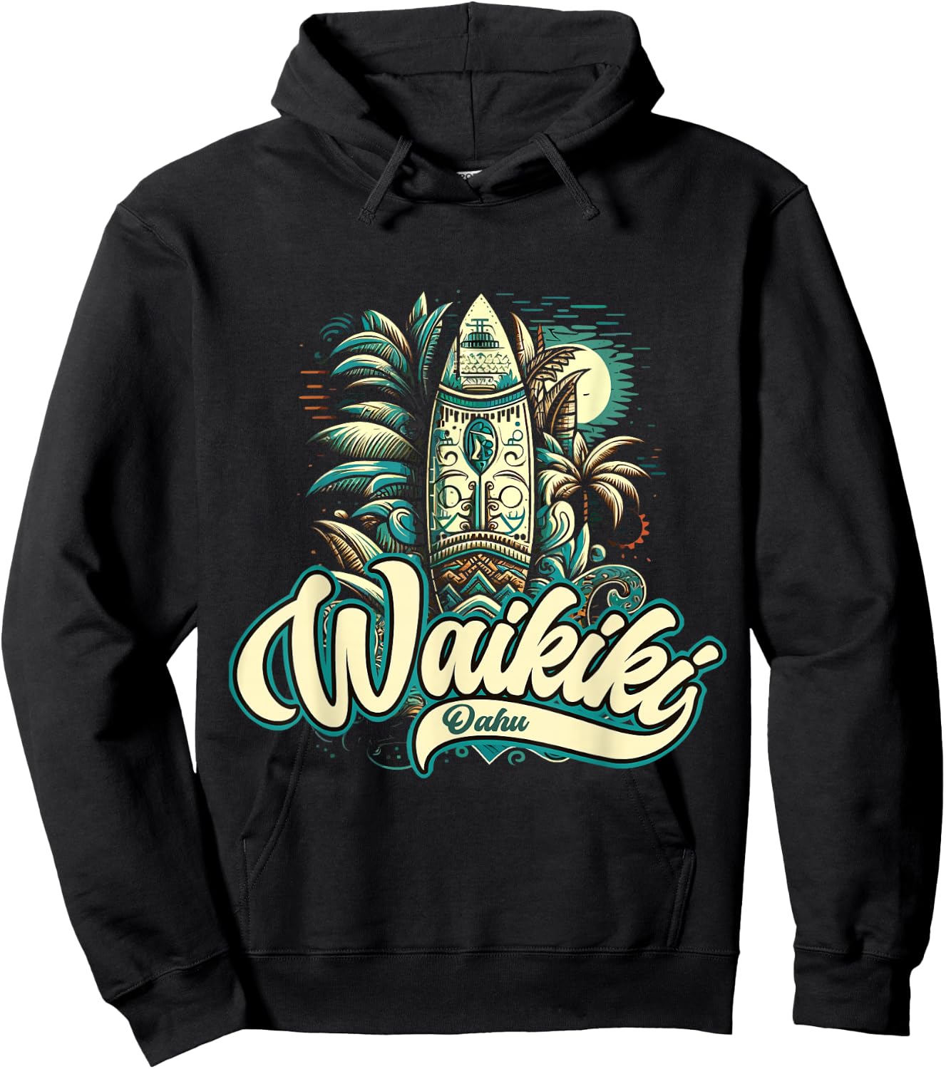 Waikiki Beach Polynesian Hawaii Surf Design Hoodie - Hoodie | Black