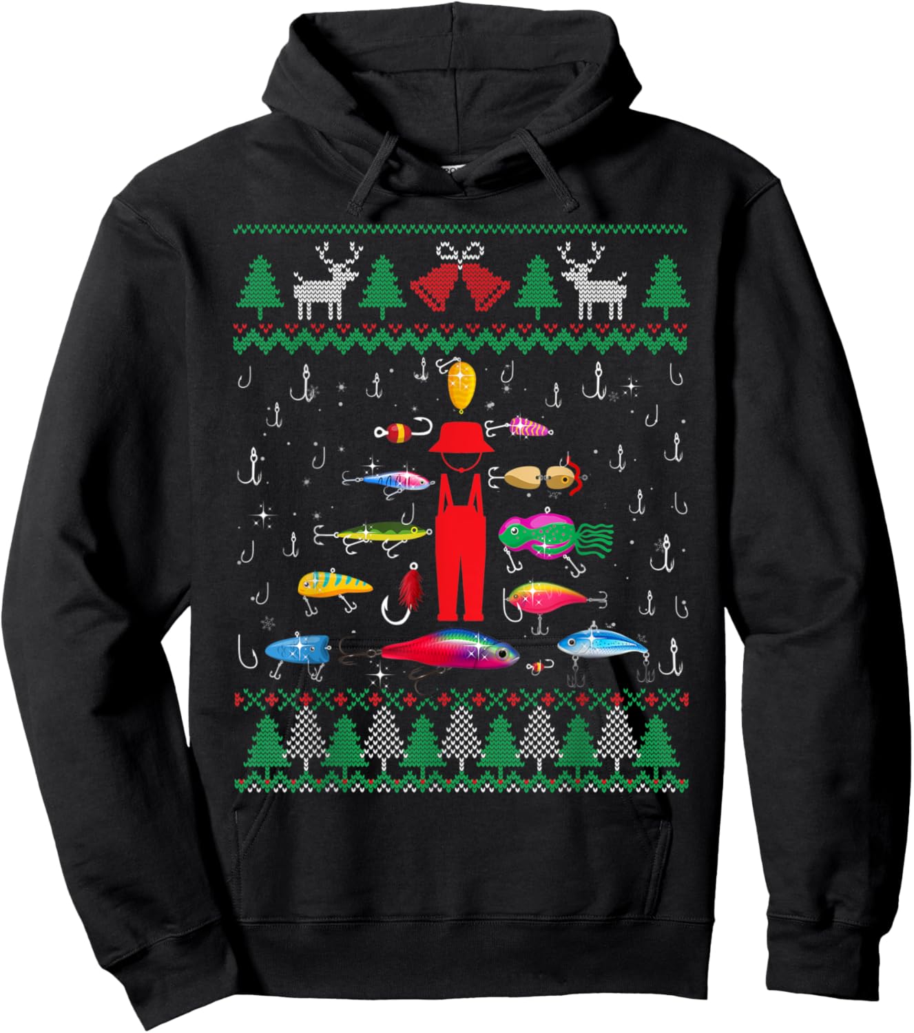 Fishing Lures Christmas Tree Fisherman Ugly Xmas Sweater Men Hoodie - Hoodie | Black