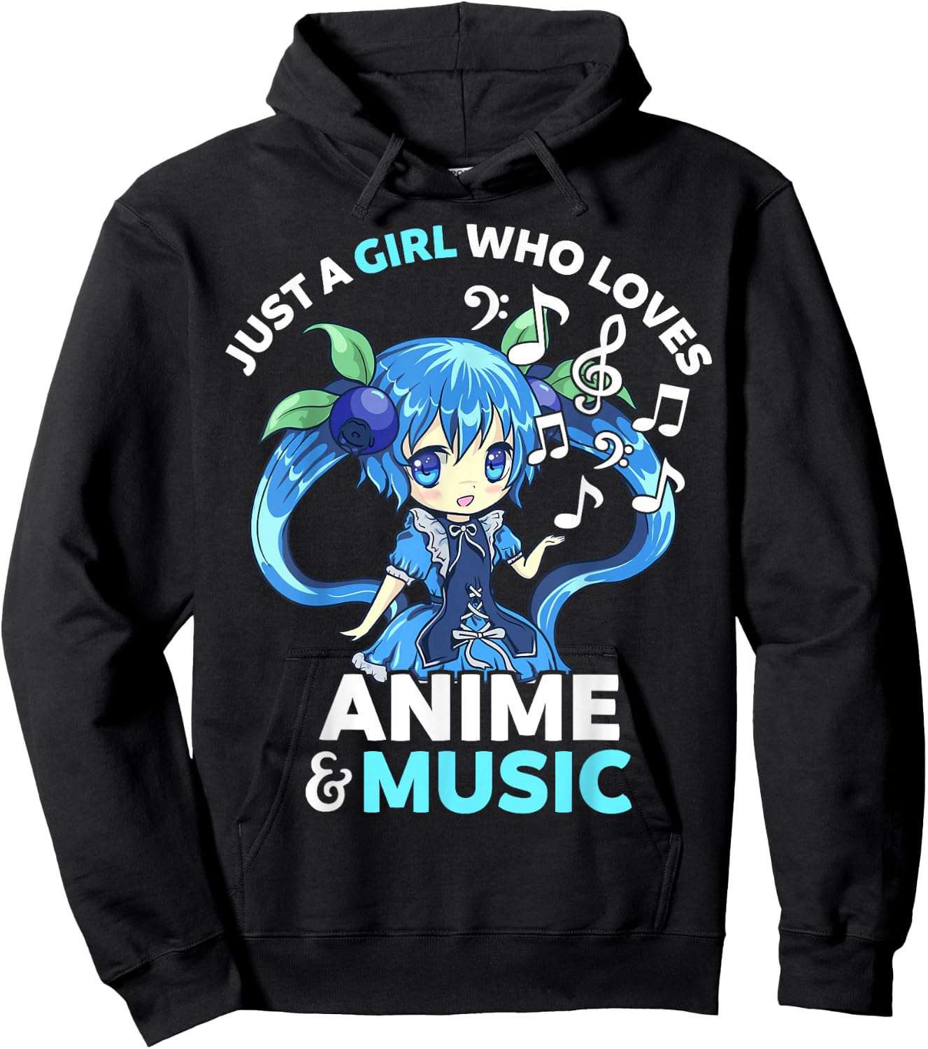 Cute Kawaii Chibi Just A Girl Who Loves Anime and Music Teen Hoodie - Hoodie | Black