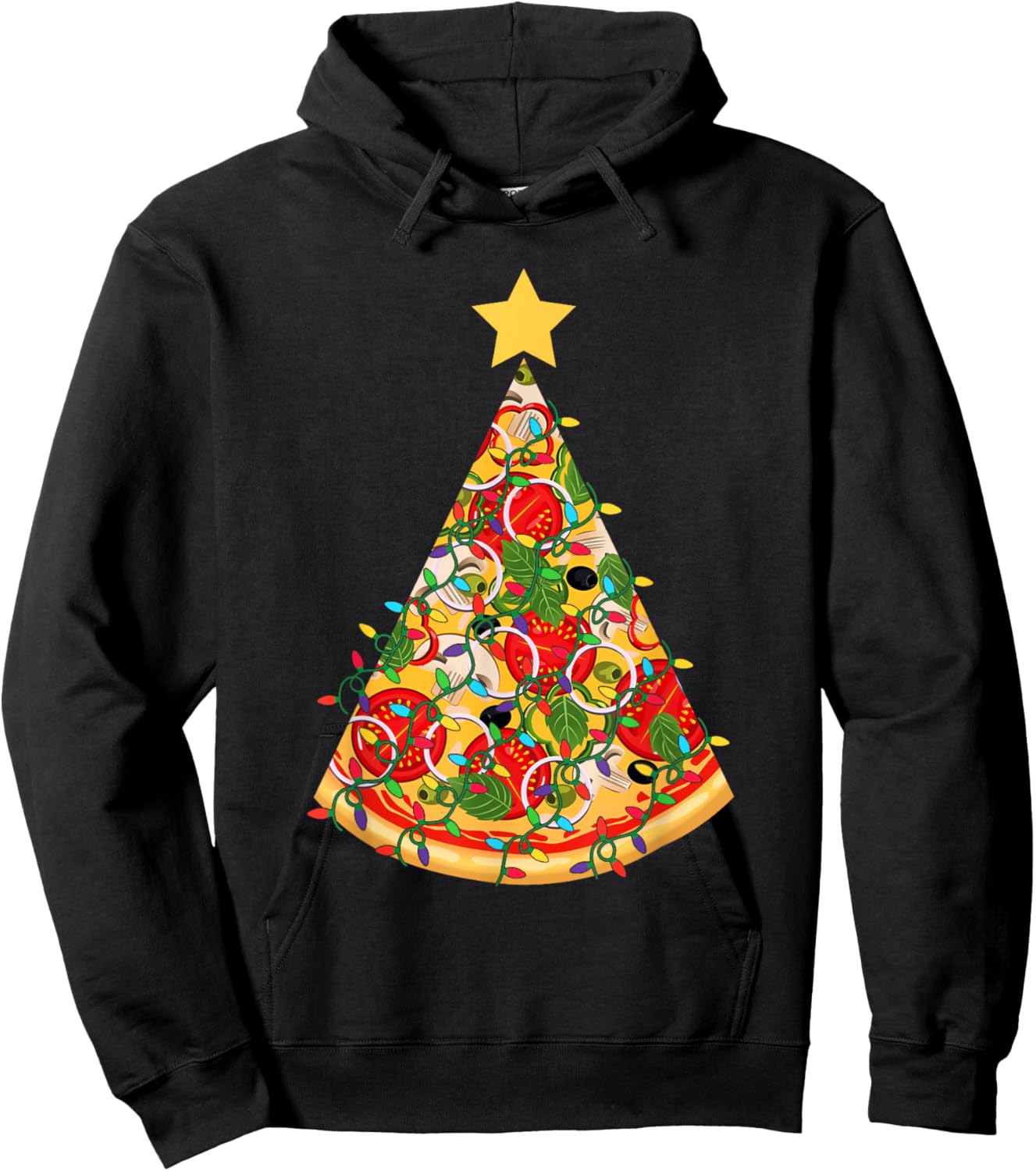 Pizza Christmas Tree Lights Xmas Funny Crustmas Pepperoni Hoodie - Hoodie | Black
