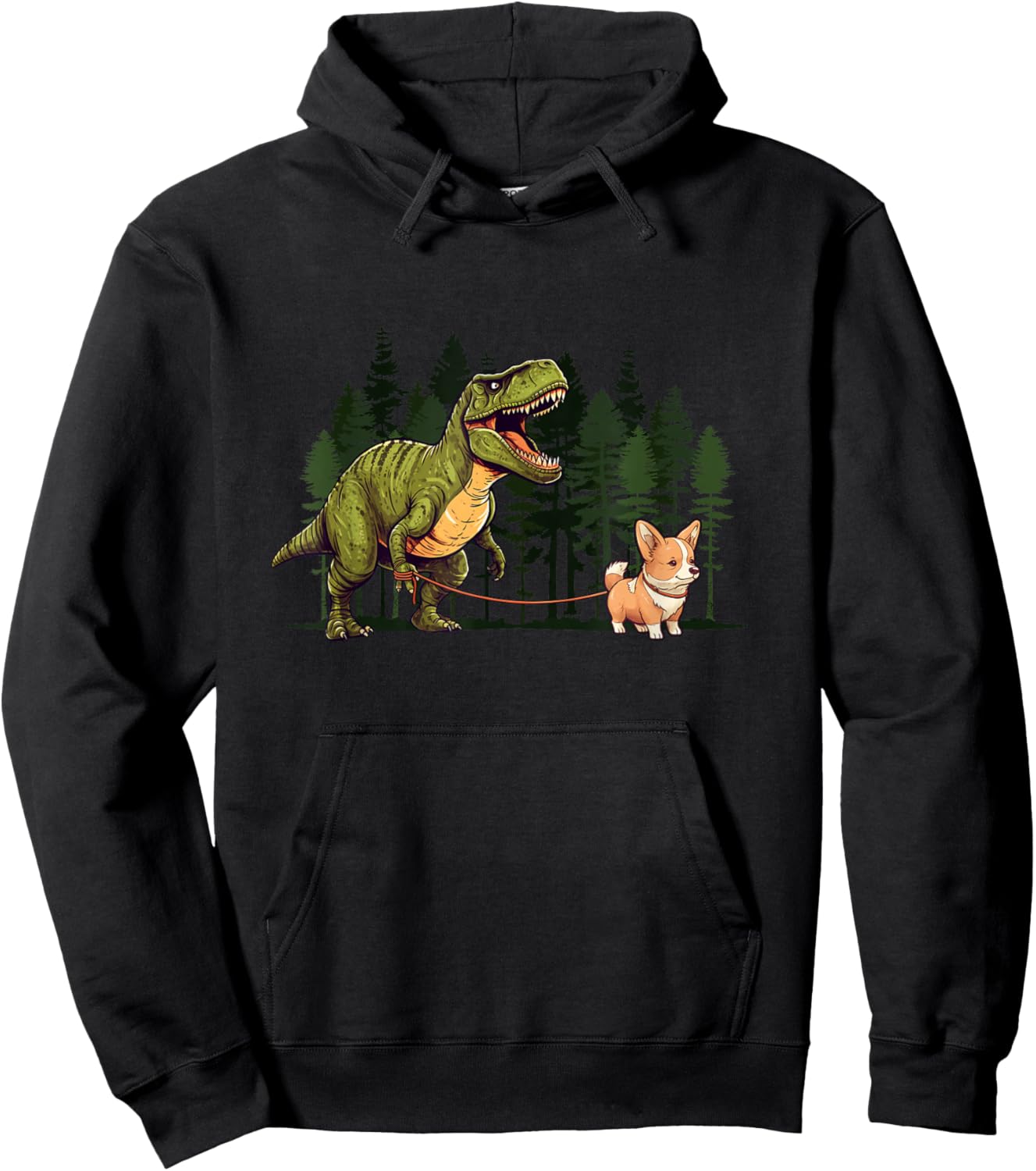 Corgi Dinosaur T-Rex Walking Funny Dog Trex Men Kids Hoodie - Hoodie | Black