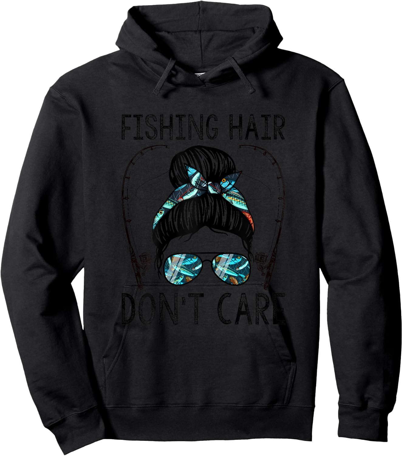 Fishing Hair Don't Care Hoodie - Hoodie | Black