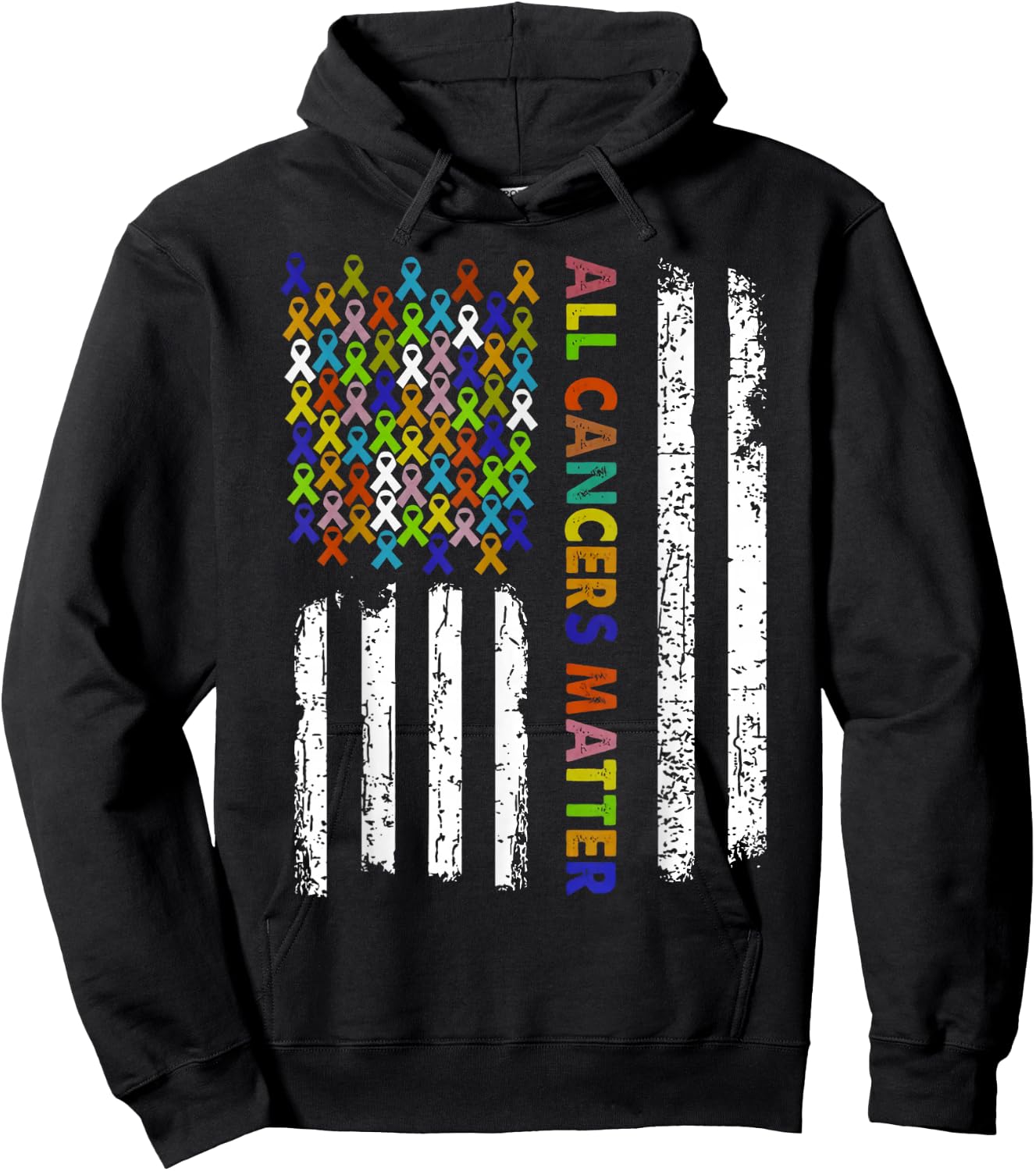 All Cancers Matter Cancer Awareness Ribbon USA Flag Hoodie - Hoodie | Black