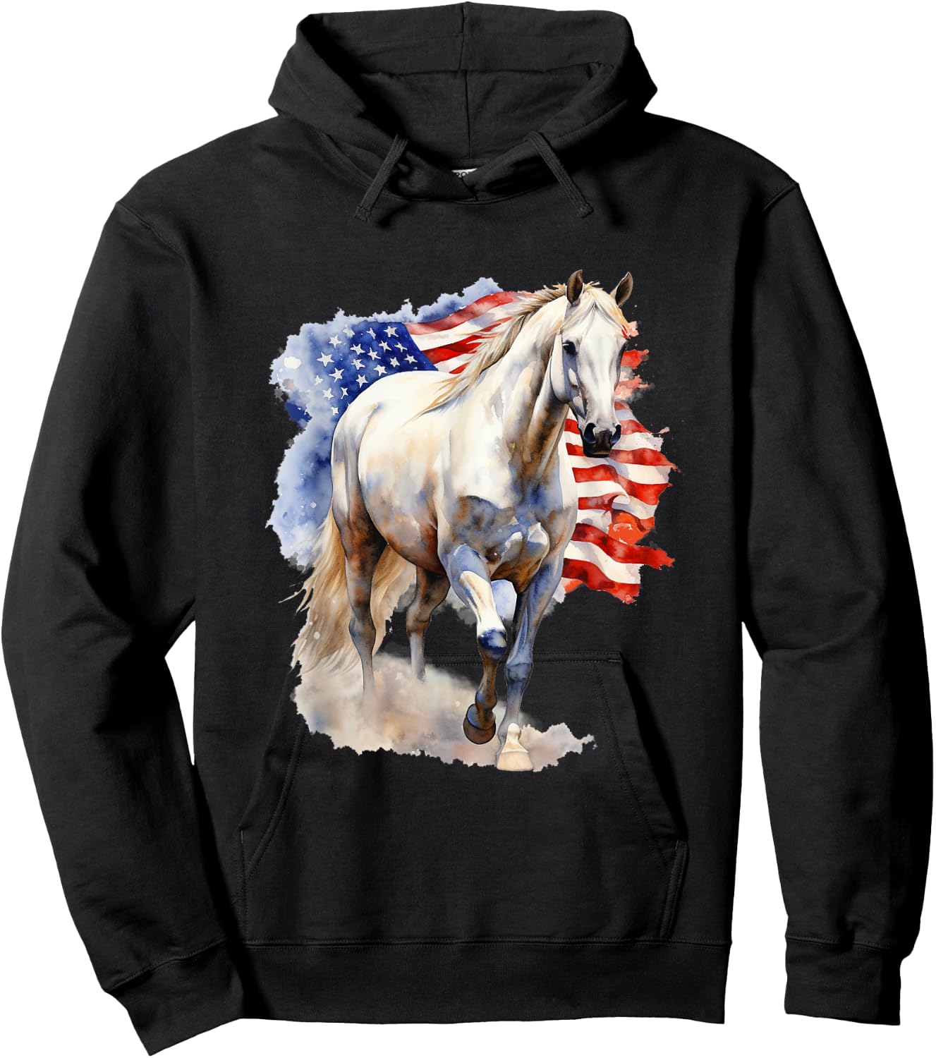 Horse American Flag 4th of July Vintage USA Patriotic Pride Hoodie - Hoodie | Black