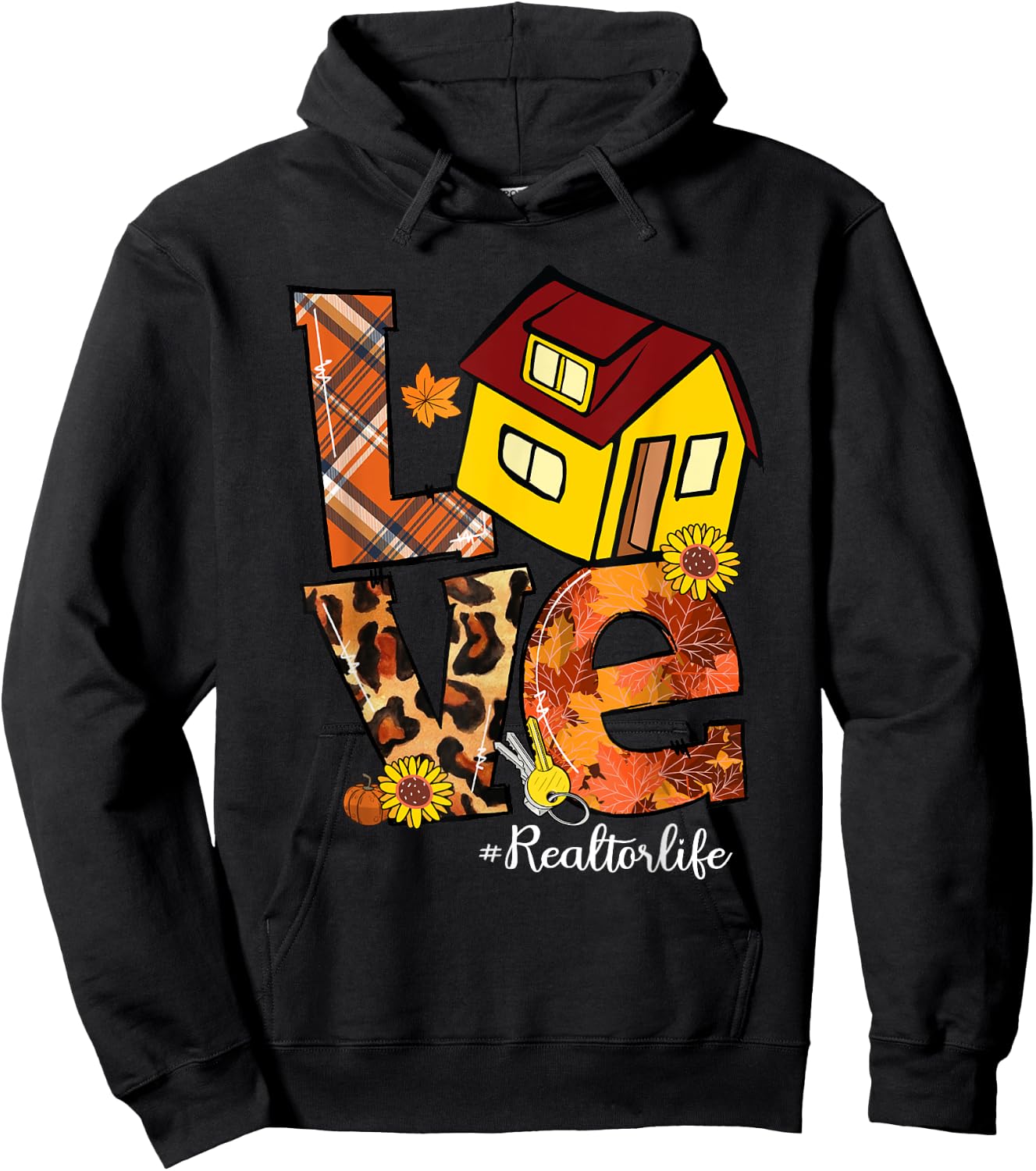 LOVE Pumpkin Leopard Realtor Life Fall Thanksgiving Hoodie - Hoodie | Black