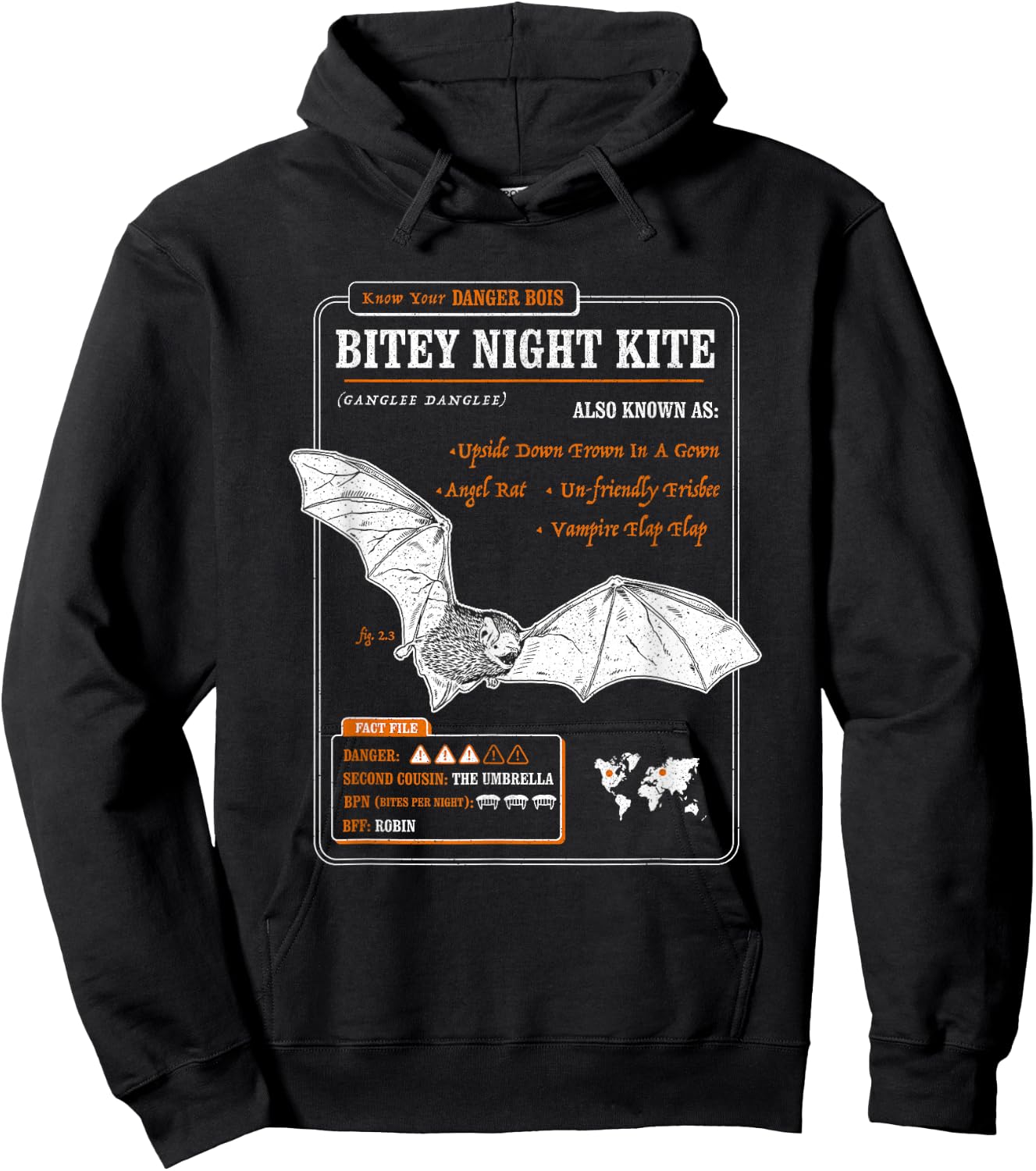 Funny Bat Fact File - Bitey Night Kite Hoodie - Hoodie | Black