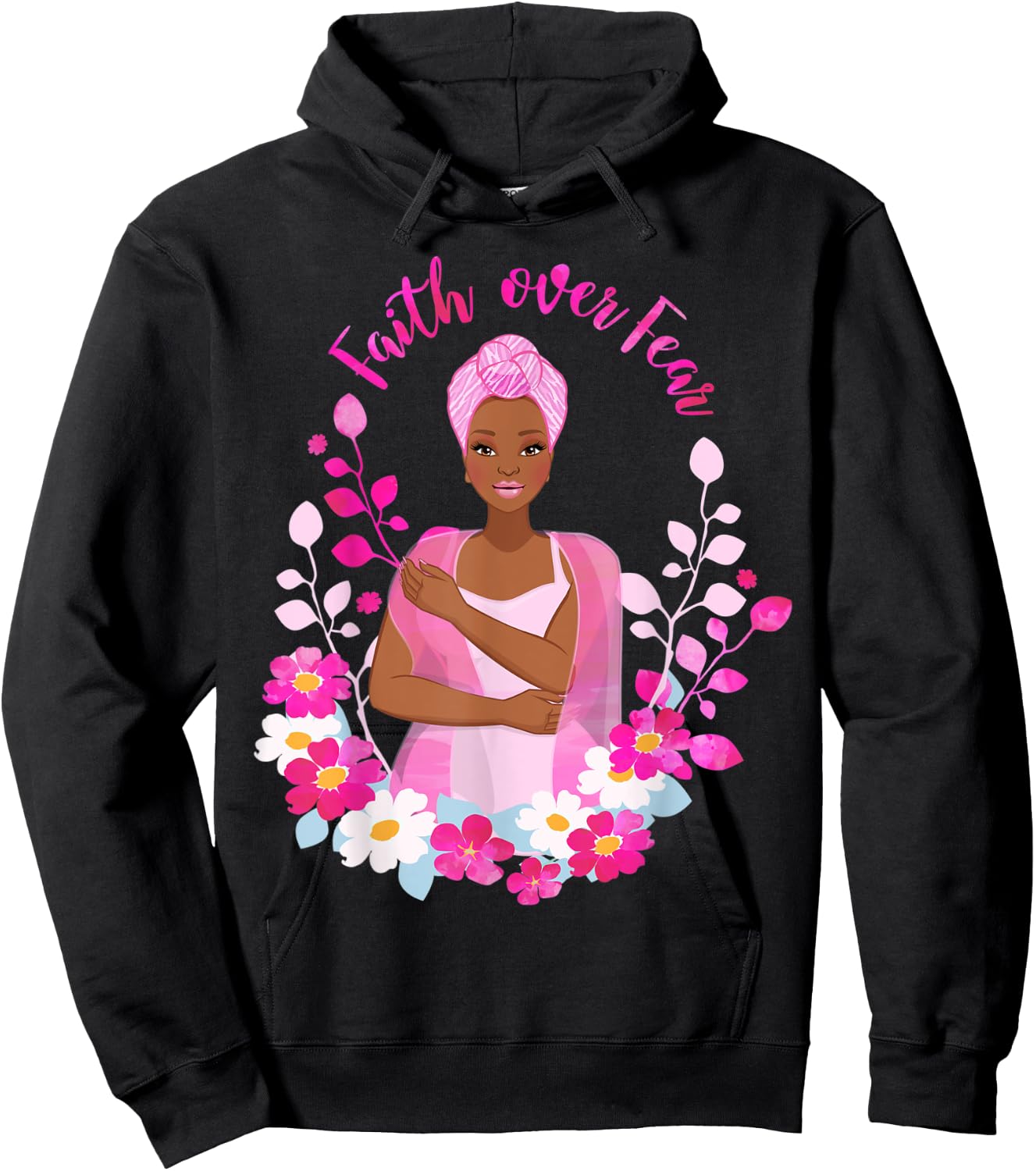 Faith Over Fear Breast Cancer Awareness African American Hoodie - Hoodie | Black