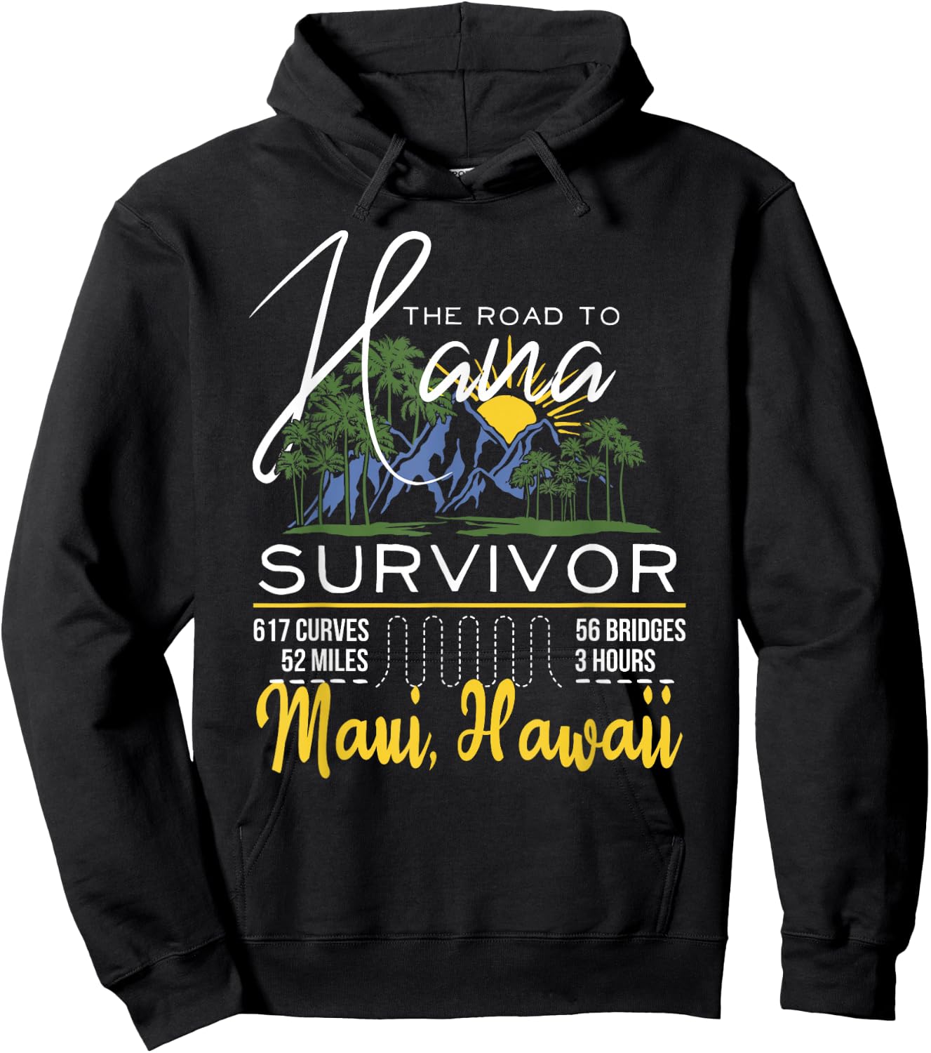 Road to Hana Survivor Curvy Palm Maui Hawaii Lover Small Hoodie - Hoodie | Black