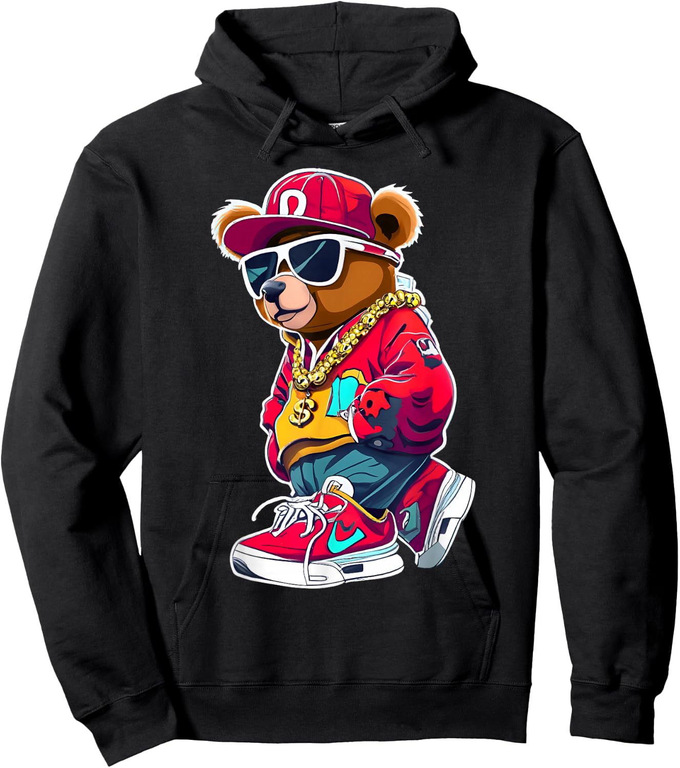 Cute Hip Hop Teddy Bear 90 Hip hop Clothing Graffiti Hoodie - Hoodie | Black