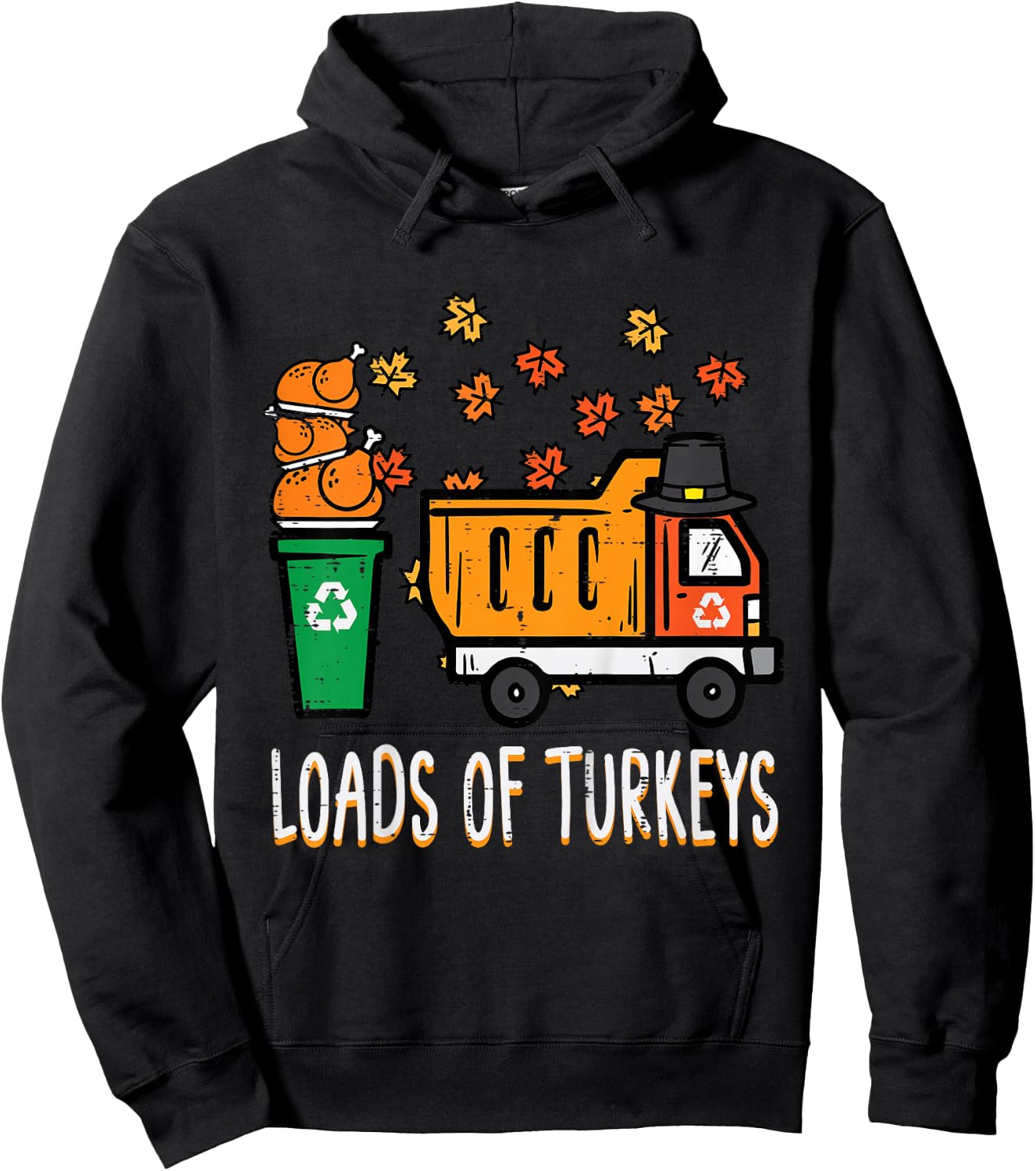 Kids Thanksgiving Dump Truck Loads Of Turkeys Toddler Boys Kids Hoodie - Hoodie | Black