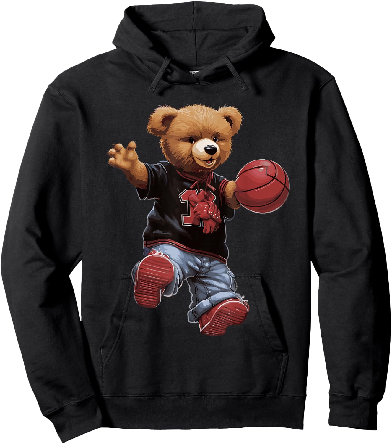 Cute Teddy Bear Playing Basketball Sports Women Hoodie - Hoodie | Black