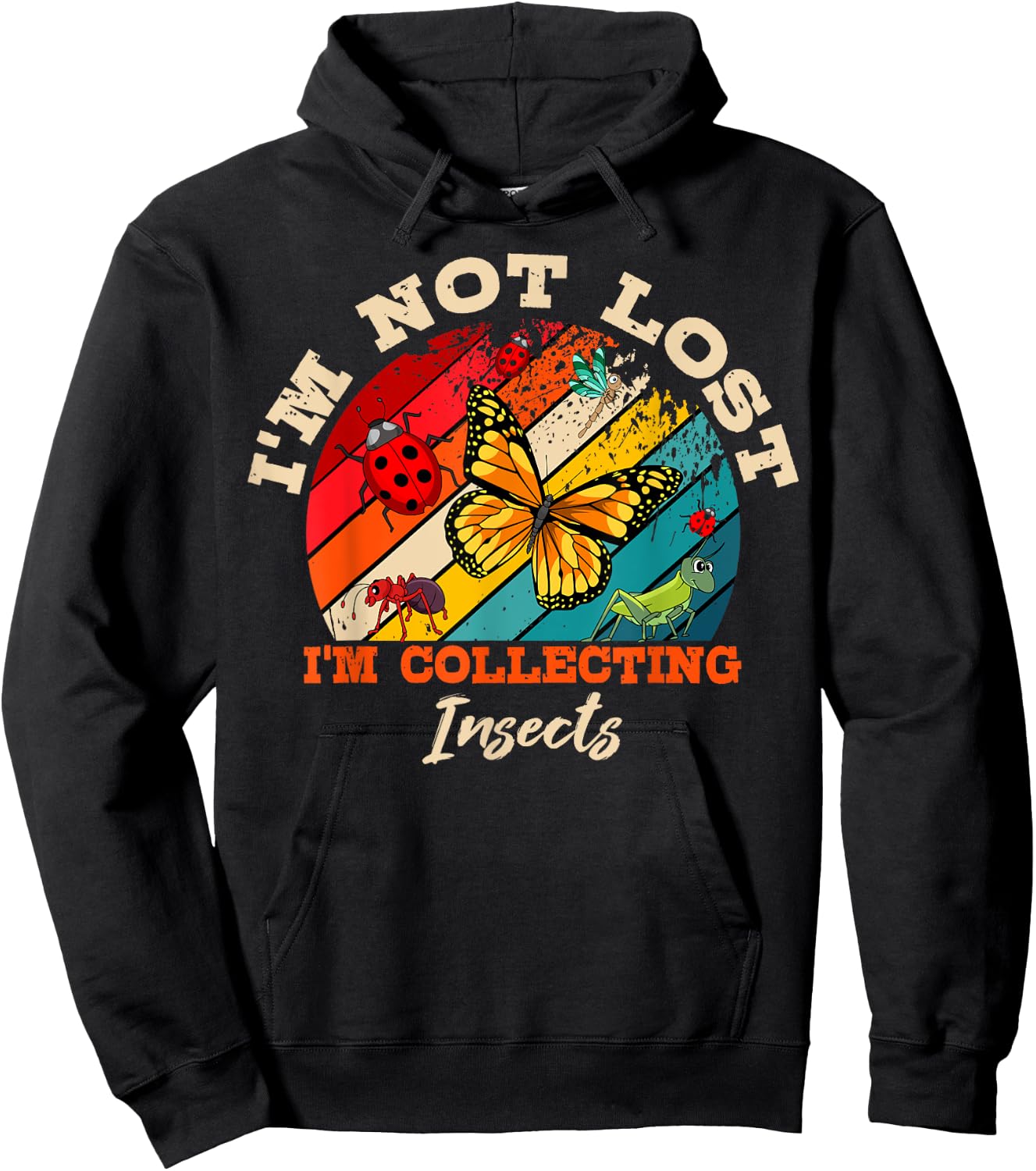 Entomologist Retro Vintage Apparel Entomology Collecting Insect - Black, -Adults, Small, Short Sleeve, , Insect-Themed Retro Hoodie - Hoodie | Black