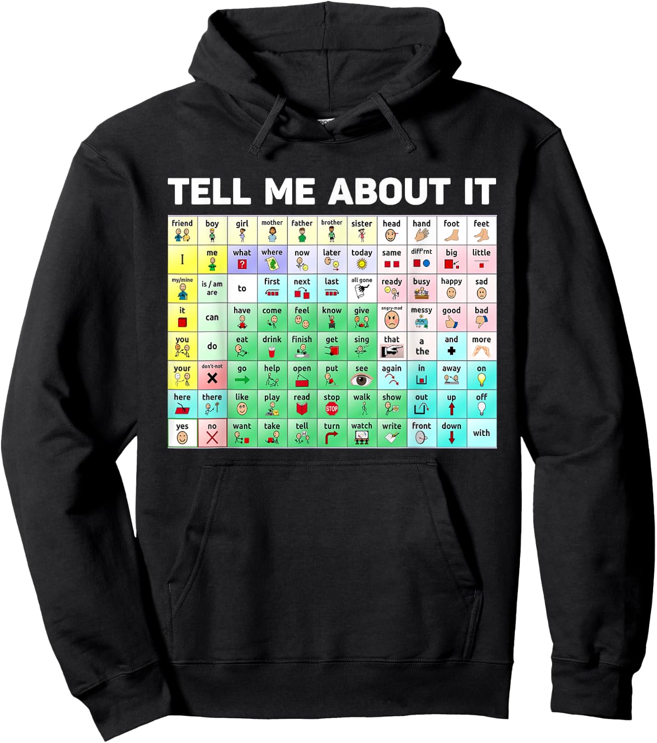 Tell Me About It Speech Language Pathology AAC Sped Teacher Hoodie - Hoodie | Black