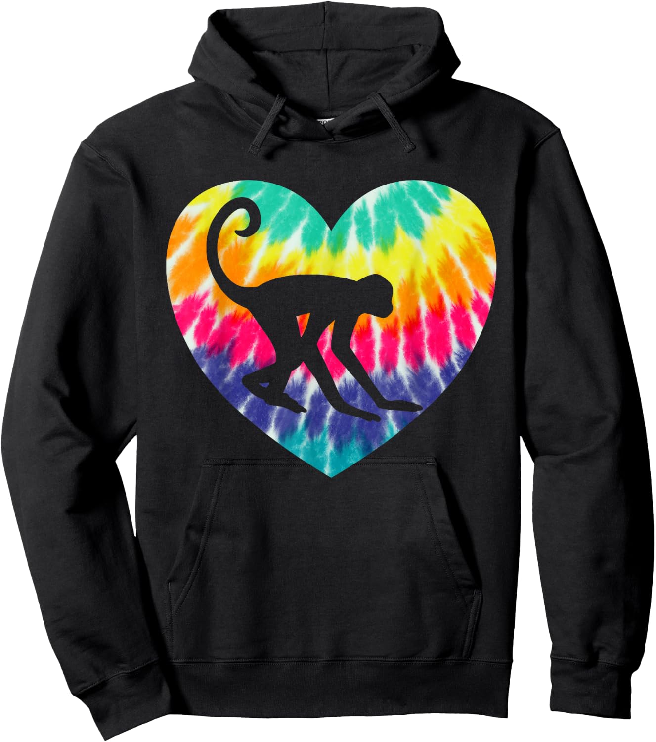 Spider Monkey Heart With Tie dye Print For Monkey Lover Hoodie - Hoodie | Black