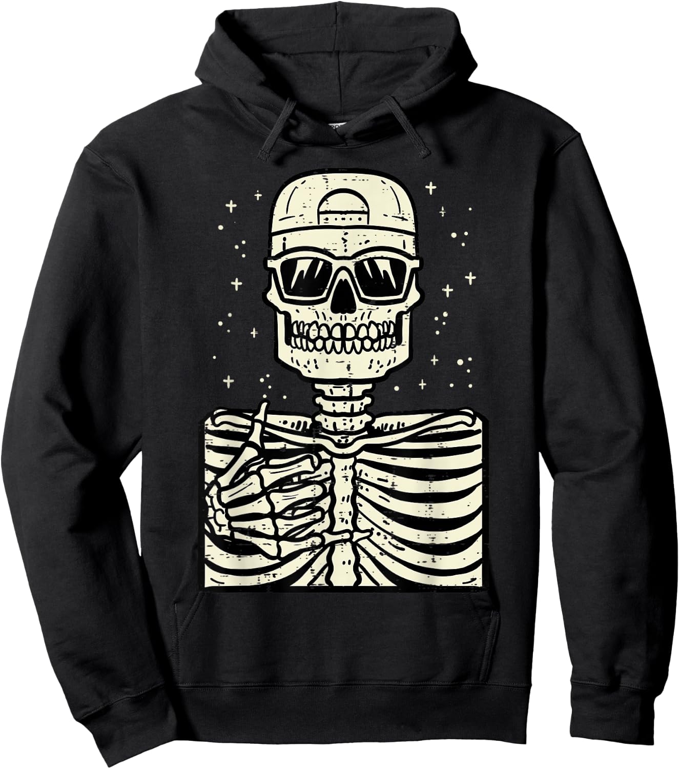 Rocker Skeleton Rock Cool Goth Halloween Men Boys Kids Teen Hoodie - Hoodie | Black