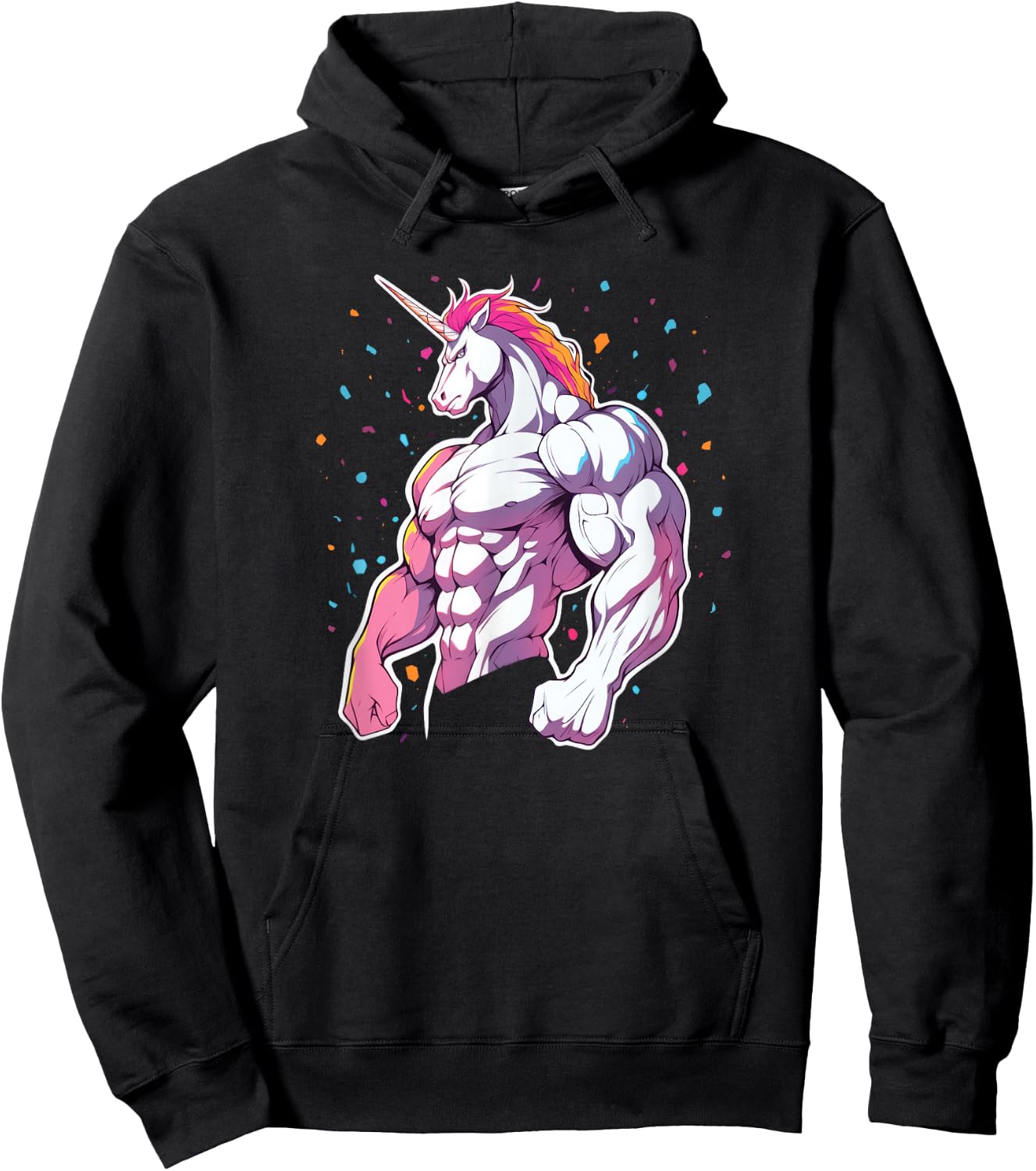 Buff Big Muscle Unicorn Illustration - Funny Strong Gym Hoodie - Hoodie | Black