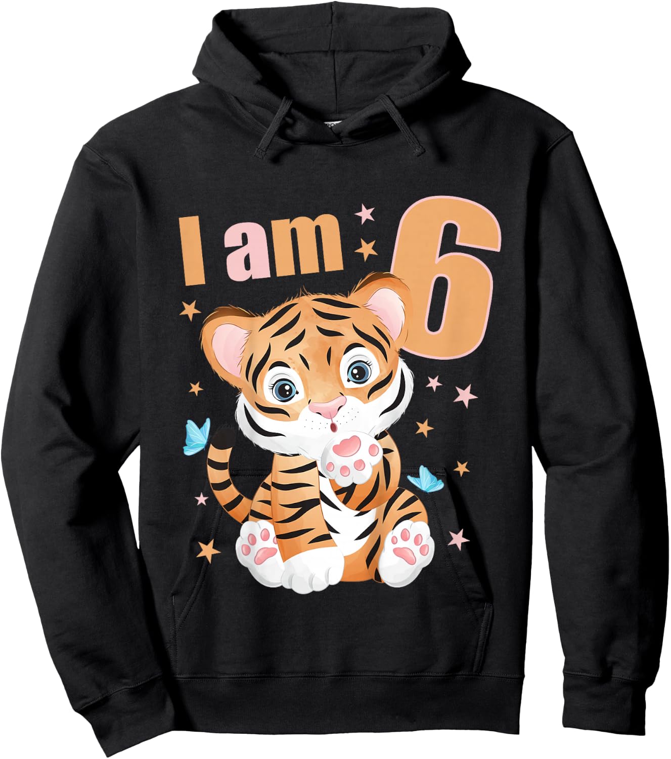 6 Years old 6 birthday outfit Boy girl Tiger Hoodie - Hoodie | Black