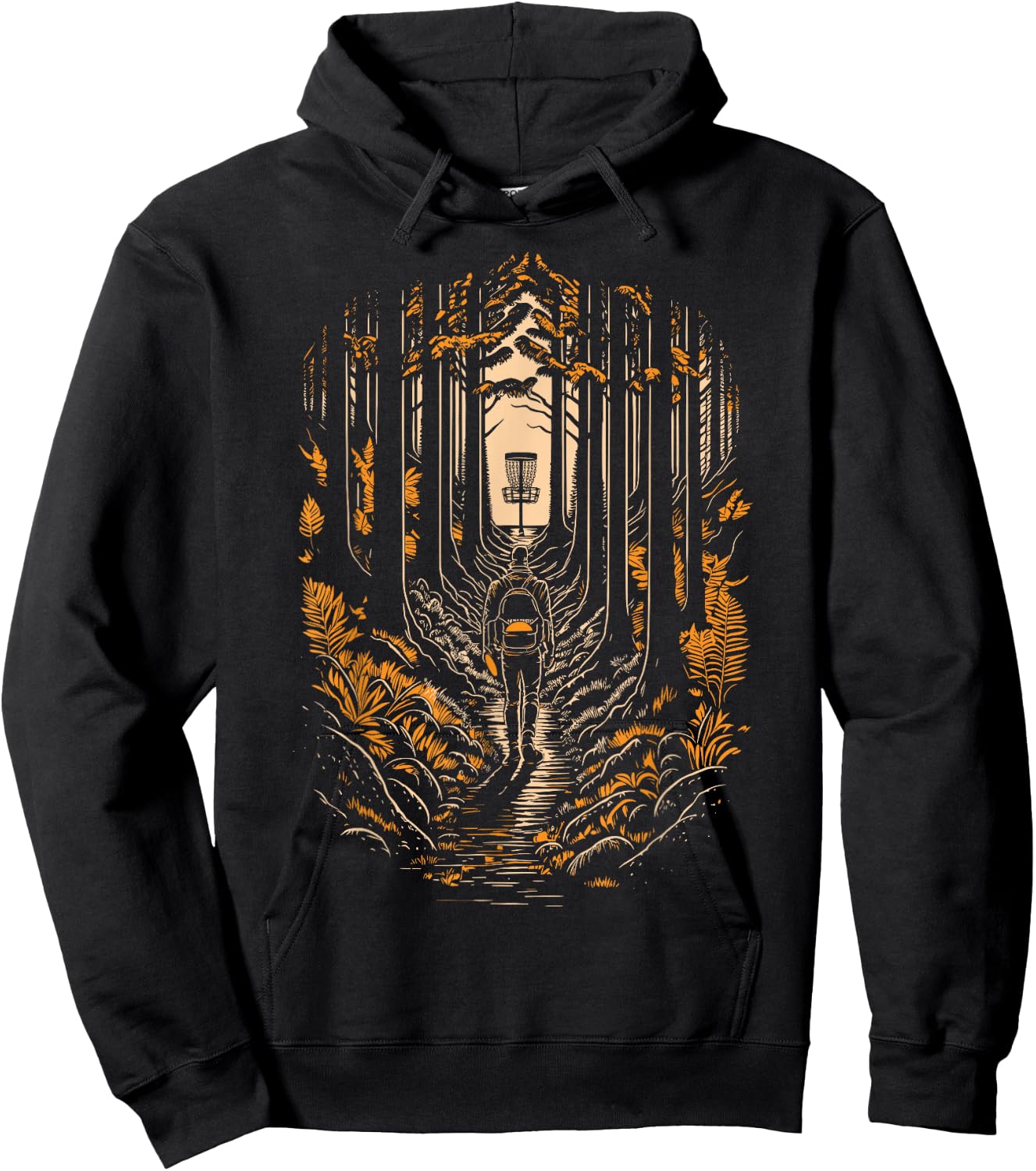 Disc Golf Forest Course Wilderness Golfer Sunset Hoodie - Hoodie | Black