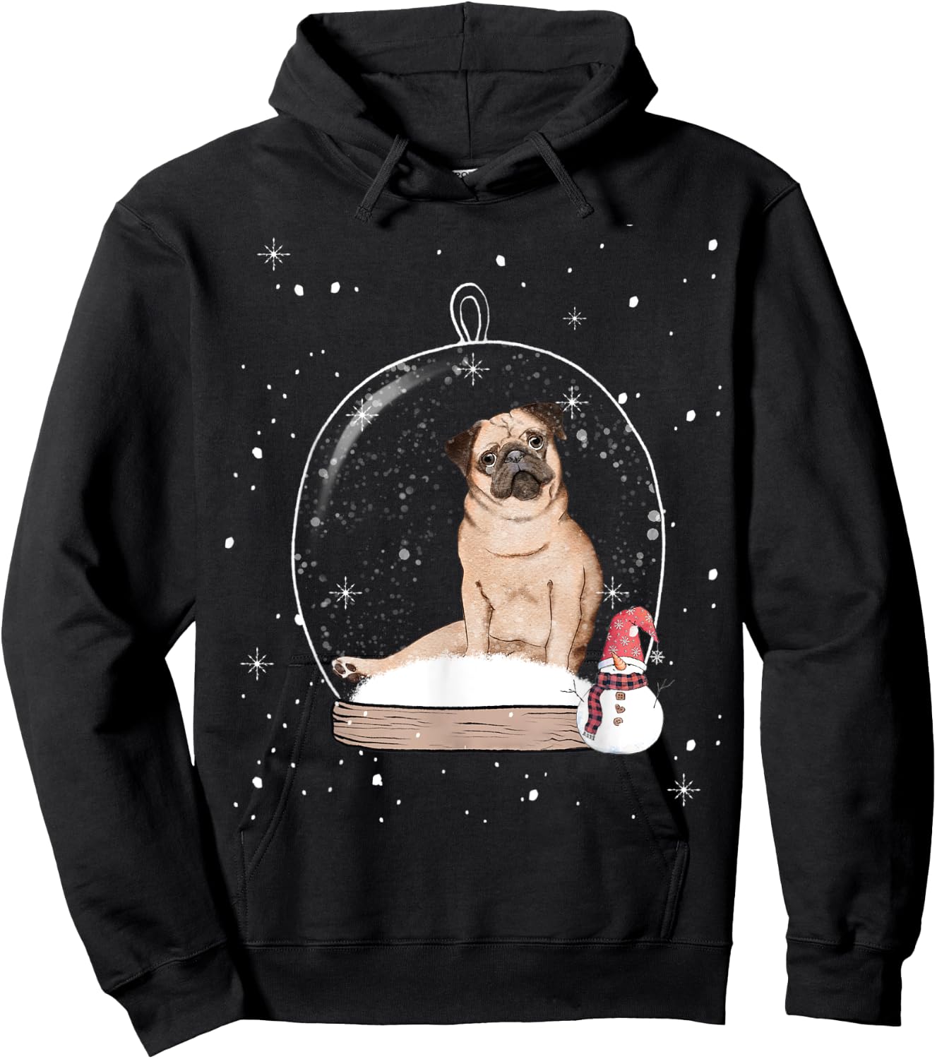 Christmas Pug Dog Snow Globe Pajama Women Kids Hoodie - Hoodie | Black