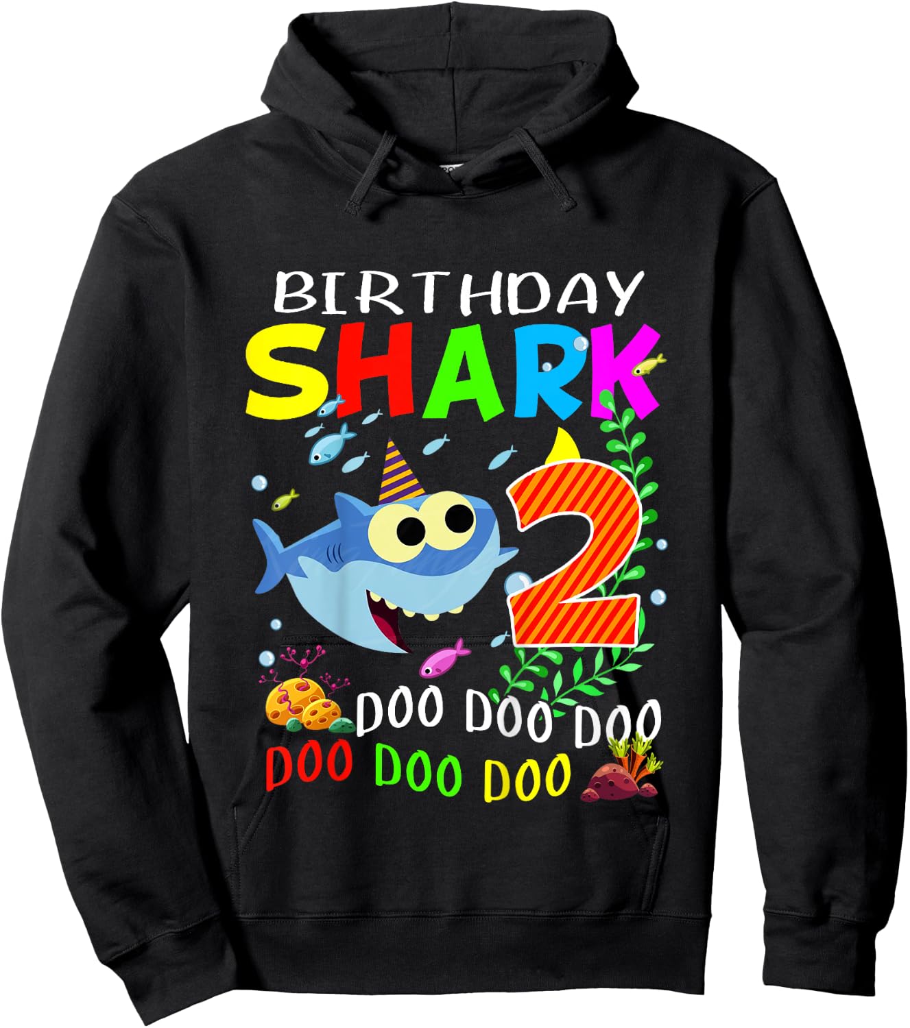 Birthday Shark 2 Years Old Boys and Girls 2nd Birthday Gift Hoodie - Hoodie | Black