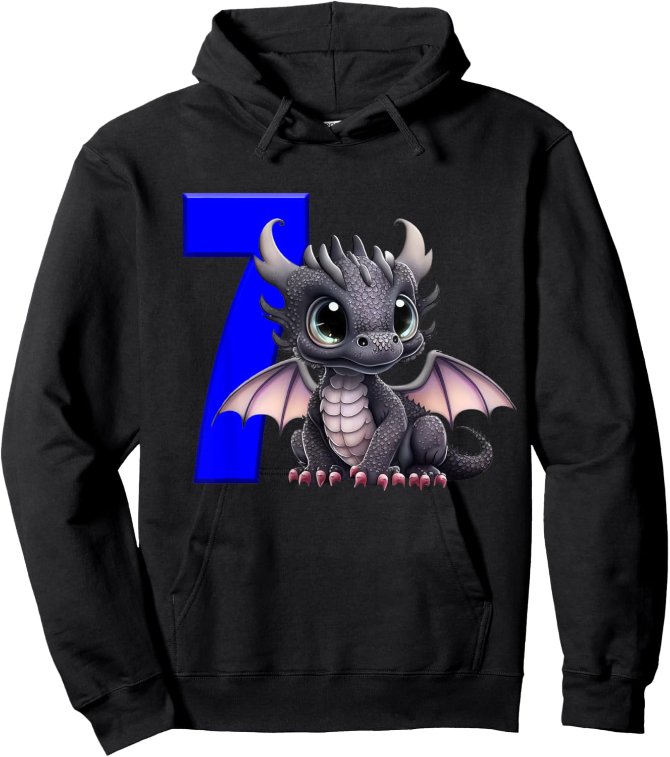 7th Birthday Shirt Dragon Party Birthday Boy Blue 7 Seven Hoodie - Hoodie | Black