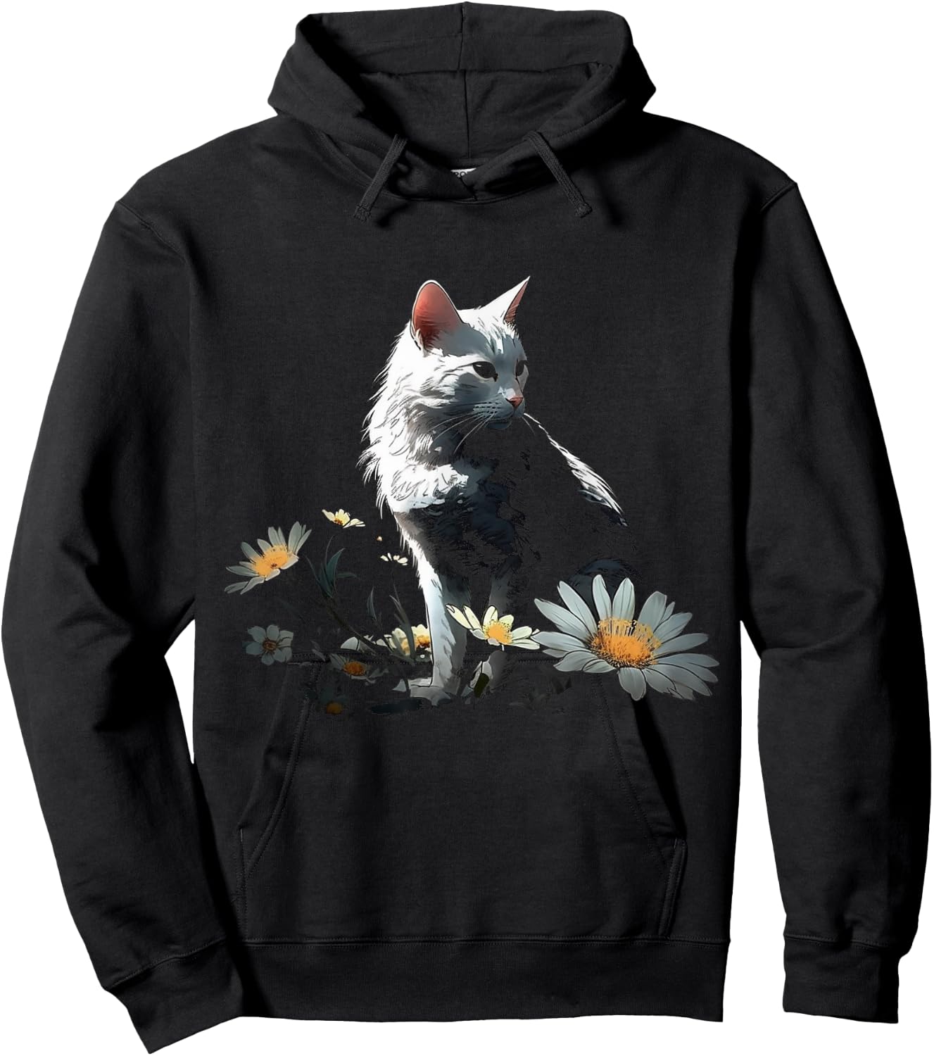 Cat Flowers Artwork - Cat Motif Animal Cat Women Kids Hoodie - Hoodie | Black