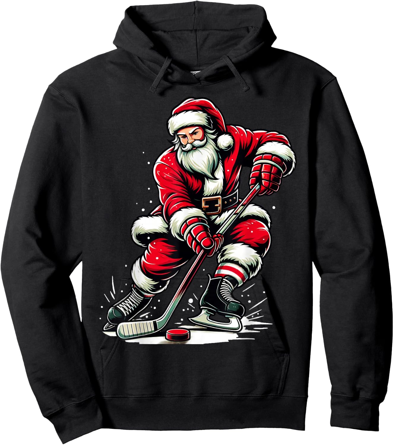 Christmas Sports Santa Plays Ice Hockey, Xmas Women Men Kids Hoodie - Hoodie | Black