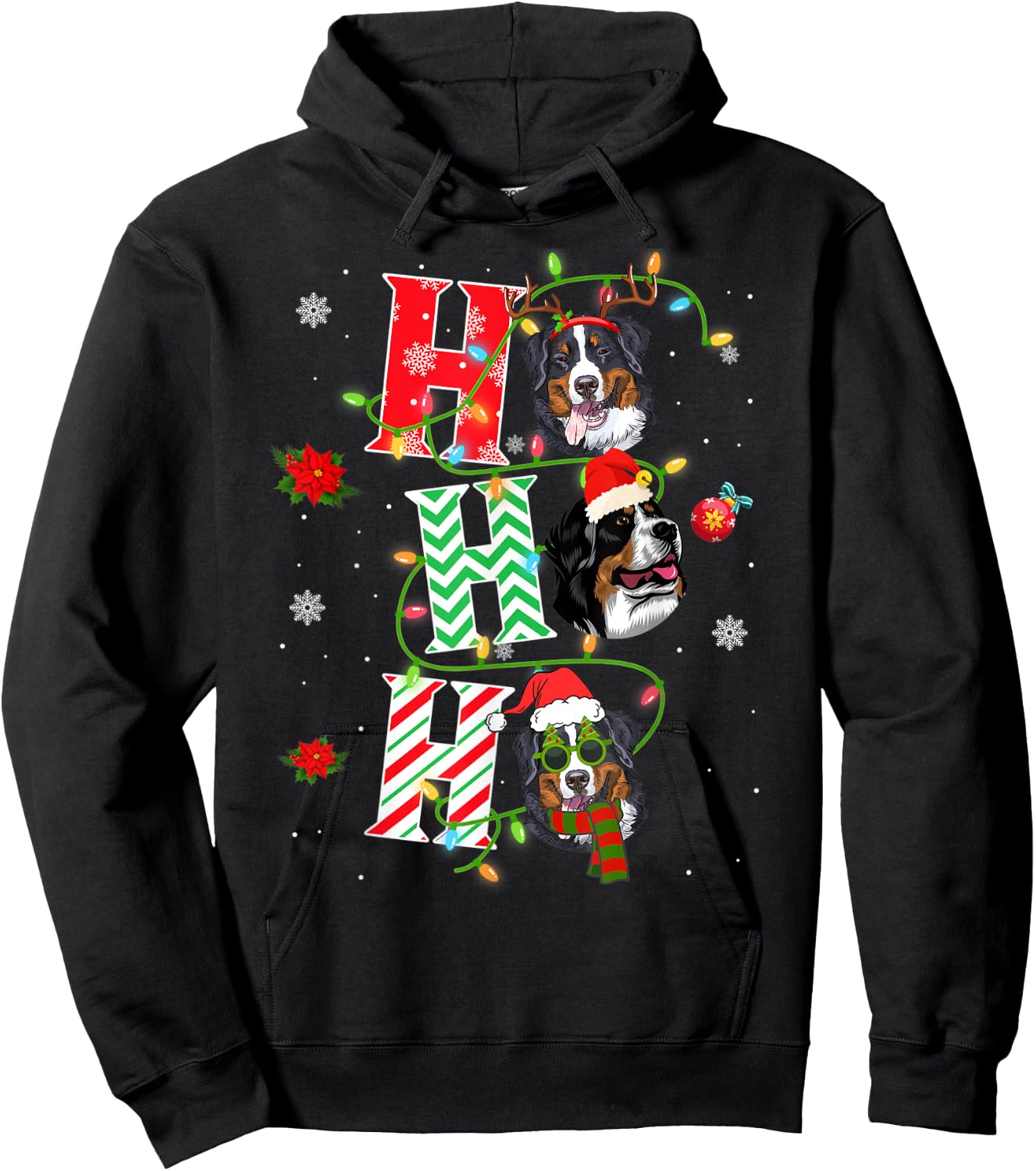 Christmas Ho Ho Ho Bernese Mountain Dog Funny Xmas Dog Women Kids Hoodie - Hoodie | Black