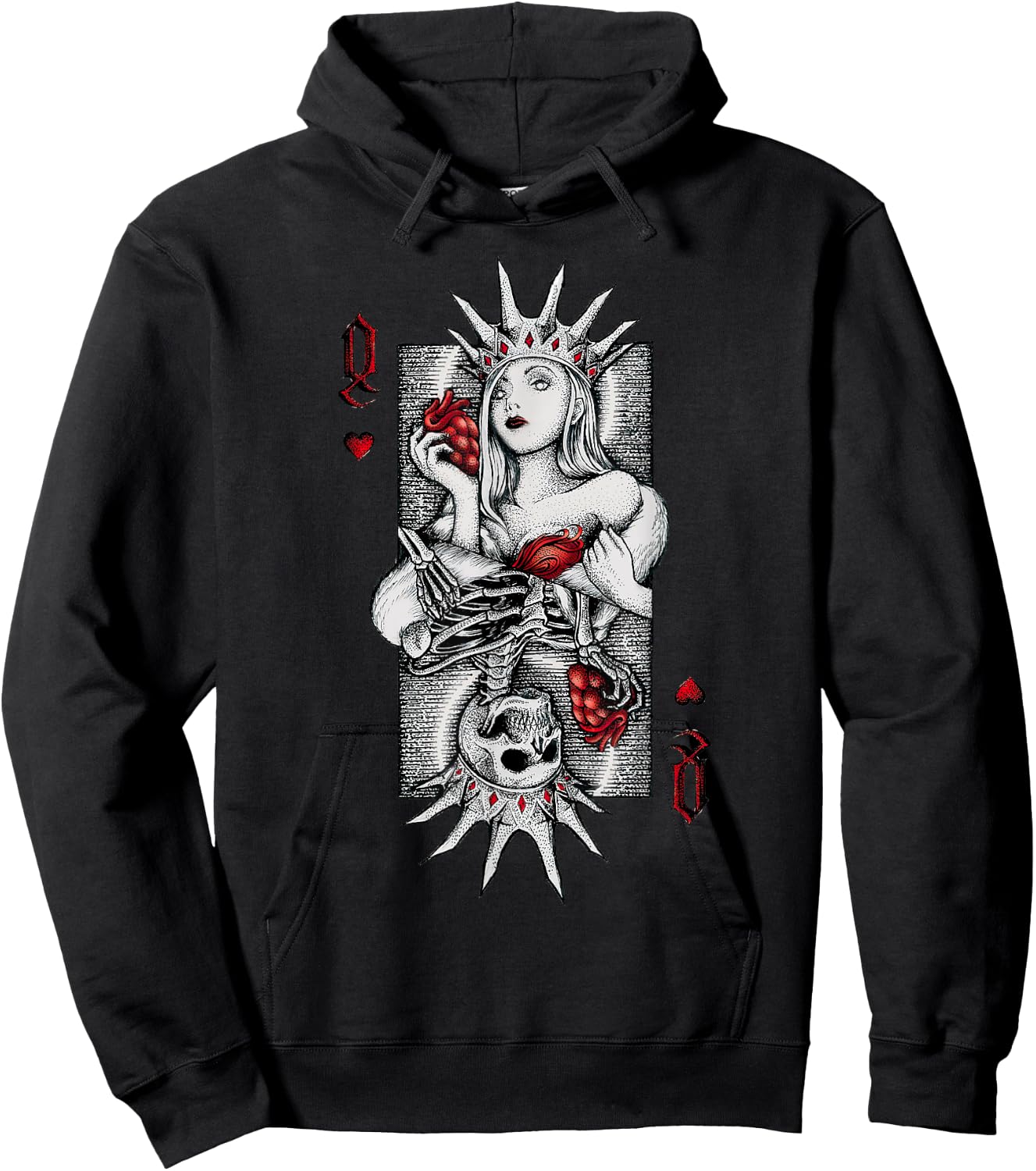 Skeleton Skull Queen of Hearts Costume Spooky Halloween Card Hoodie - Hoodie | Black