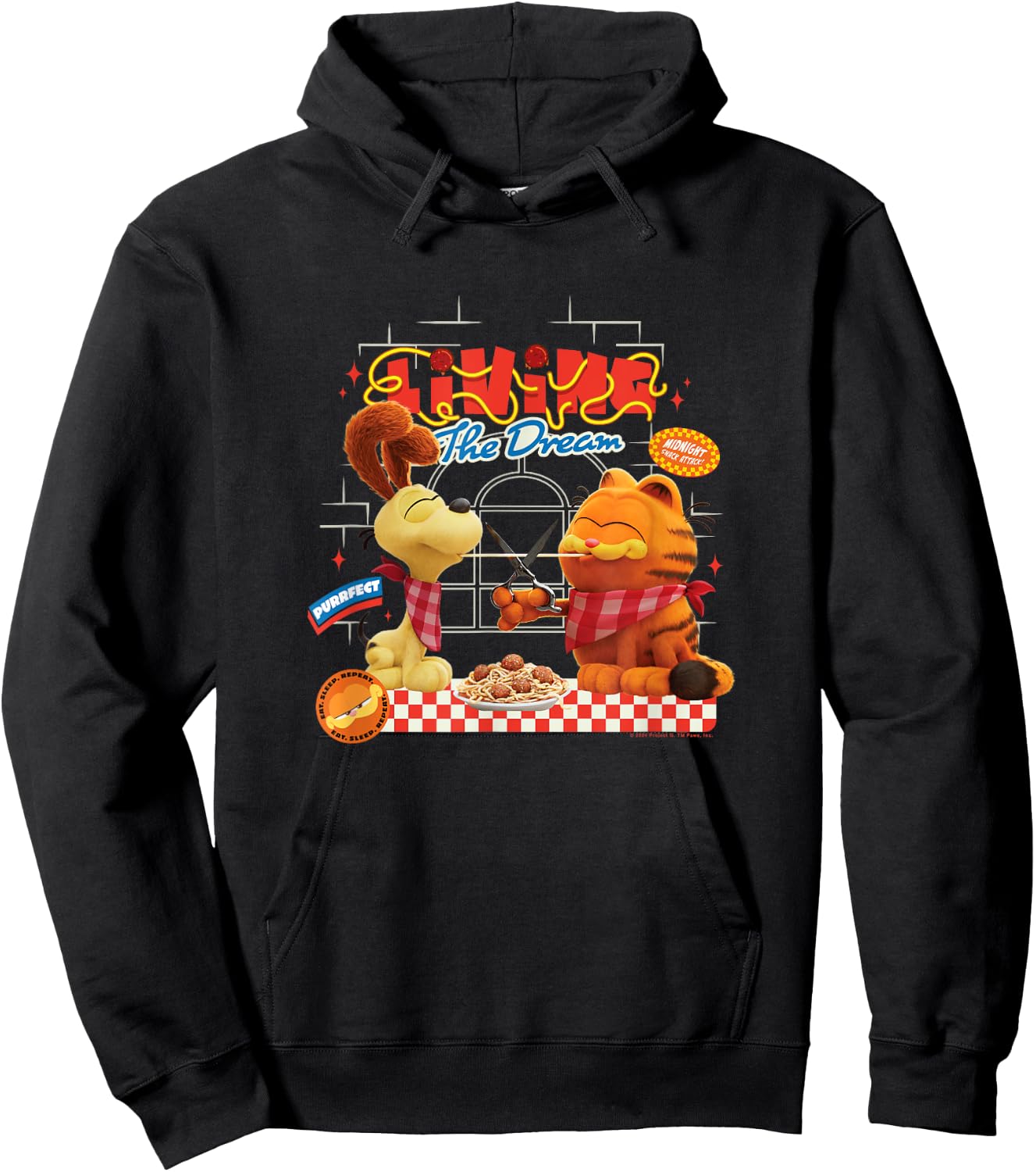 The Garfield Movie Living The Dream Garfield & Odie Pasta Hoodie - Hoodie | Black