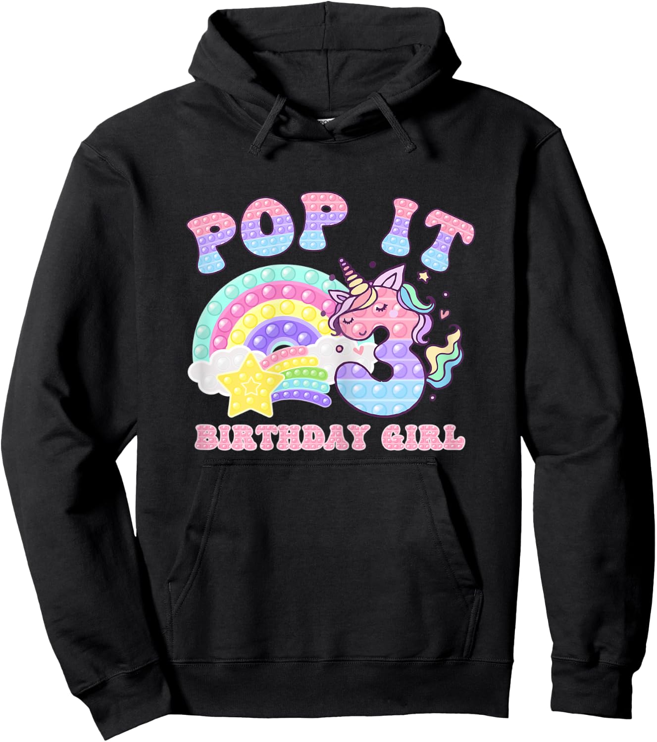 Let's Pop-it I'm turning 3 Colorful 3rd Birthday Girl Hoodie - Hoodie | Black