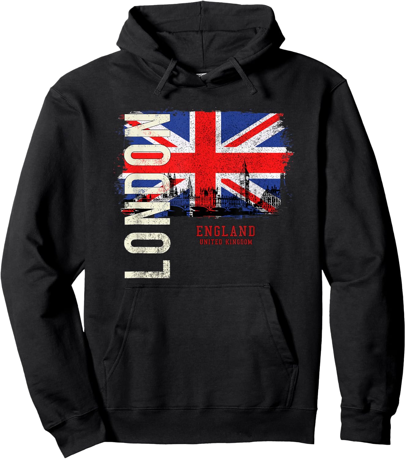 City Country Flag Banner Skyline Panorama London England Great Britain Europe Hoodie - Hoodie | Black