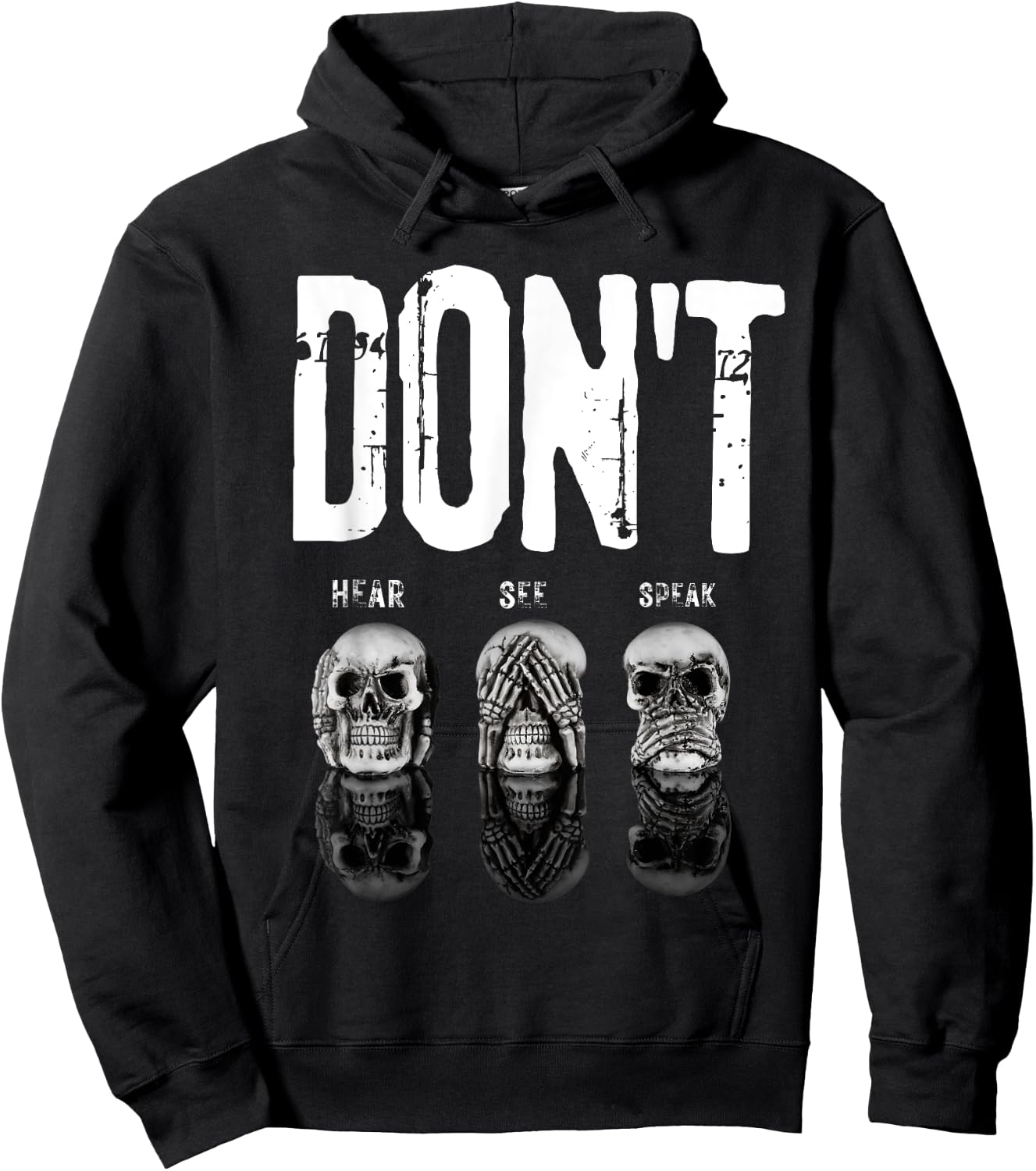 Funny Hear See Speak No Evil Gothic Skulls Halloween Hoodie - Hoodie | Black