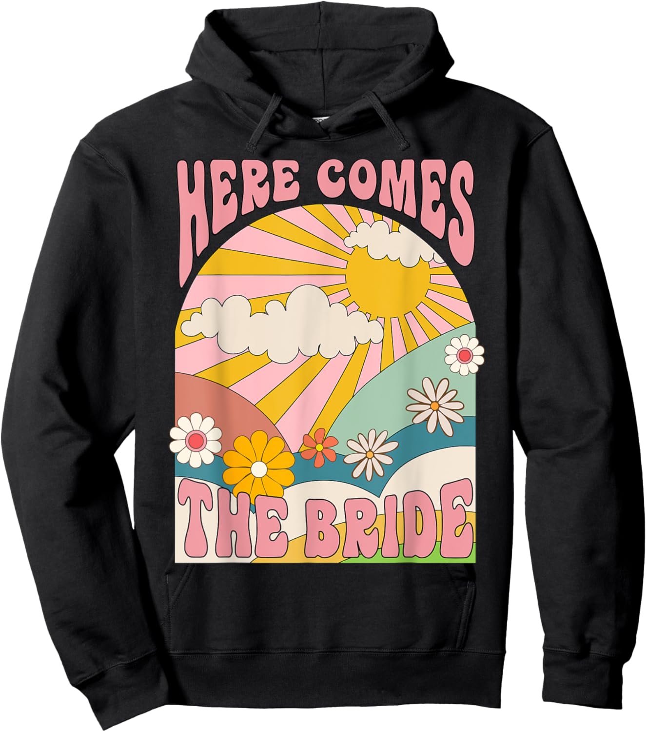 Here Come The Bride Groovy 70s Hippie Bachelorette Party Hoodie - Hoodie | Black
