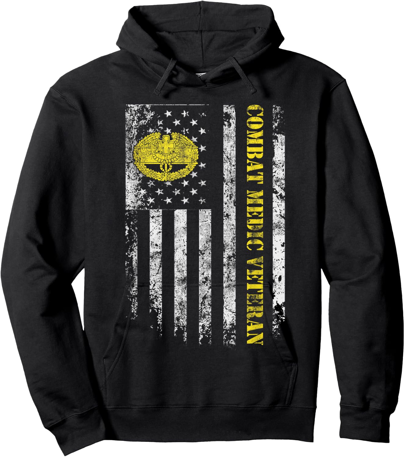 U.S Army Combat Medic Veteran Military American Flag Vintage Hoodie - Hoodie | Black
