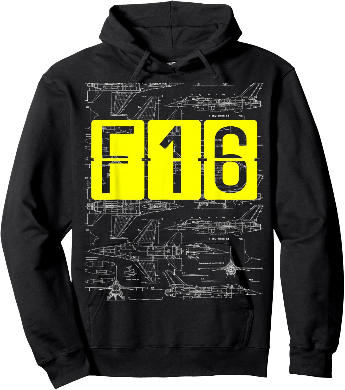 F16 Jet Aircraft Fighter Jet Blueprint Design Hoodie - Hoodie | Black