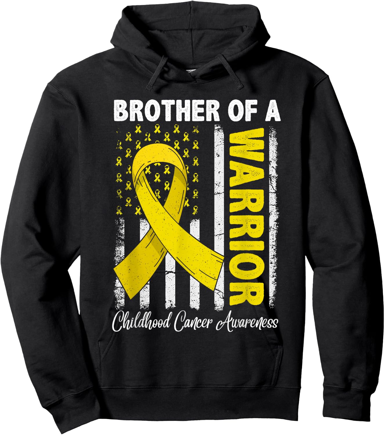 Brother Of A Warrior Childhood Cancer Awareness USA Flag Hoodie - Hoodie | Black