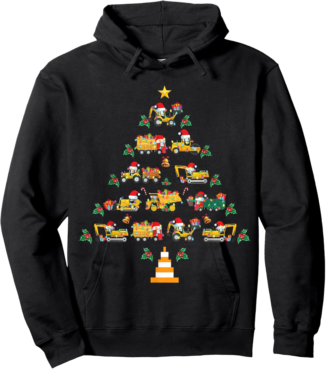 Christmas Trucks Boys Kids Funny Christmas Tree Truck Hoodie - Hoodie | Black