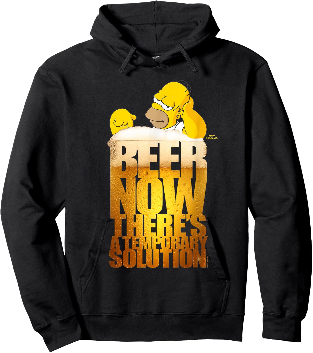 The Simpsons Homer Simpson Beer There's a Temporary Solution Hoodie - Hoodie | Black