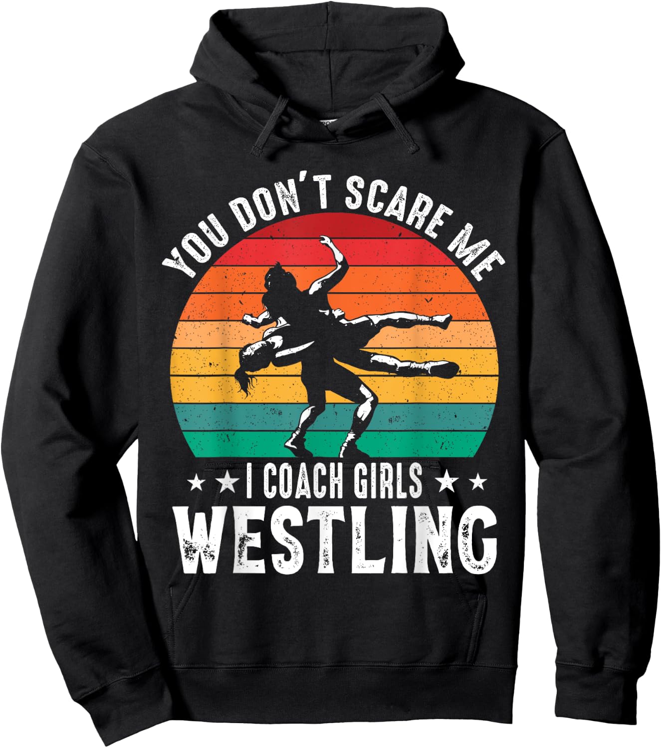 Girls Scholastic Wrestling Coach Folkstyle Wrestling Retro Hoodie - Hoodie | Black