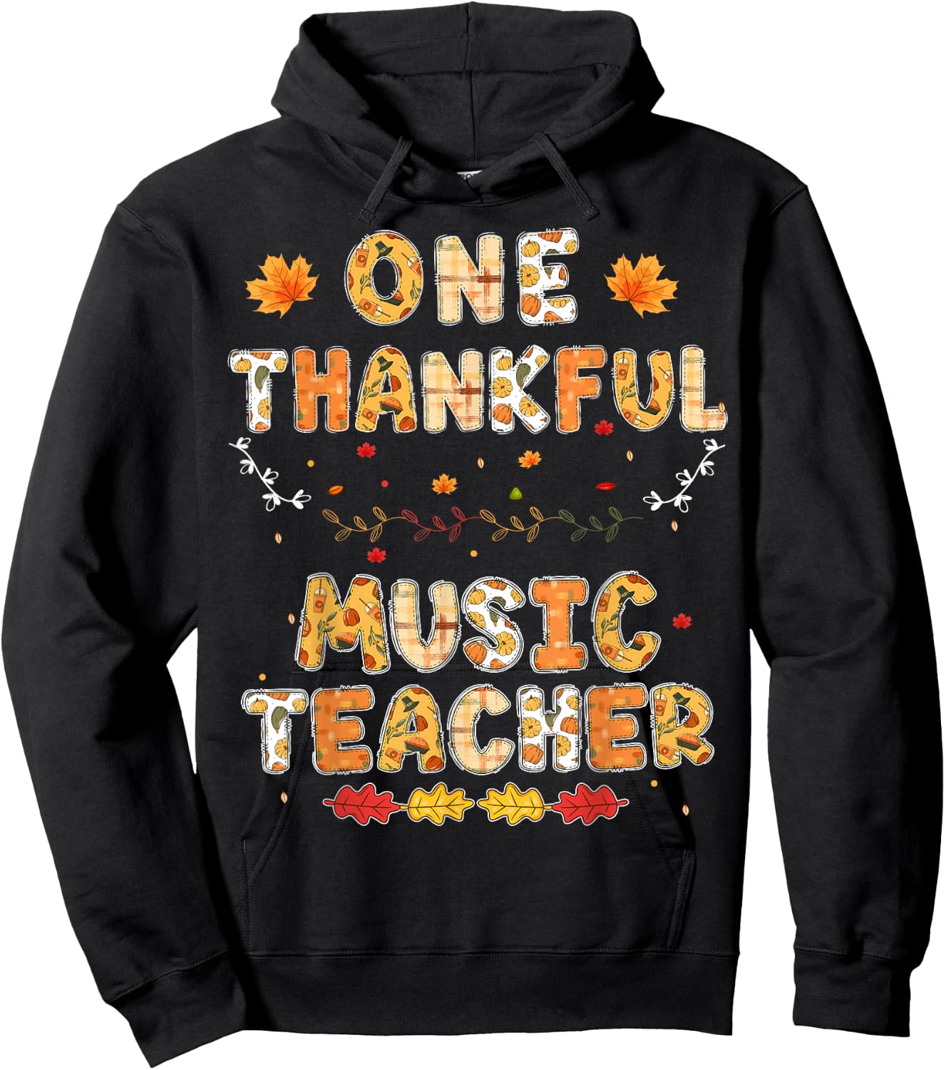 Rainbow Leopard One Thankful Music Teacher Thanksgiving Hoodie - Hoodie | Black