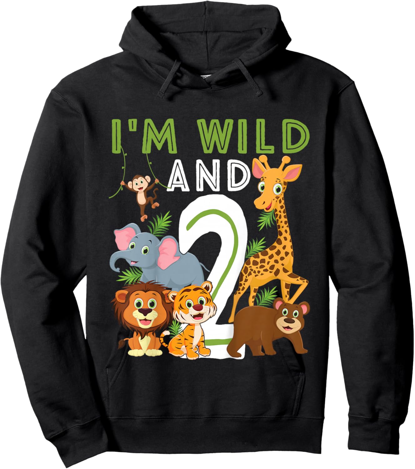 I'm Wild and Two Safari Zoo Animal Theme 2 Year Old Birthday Hoodie - Hoodie | Black