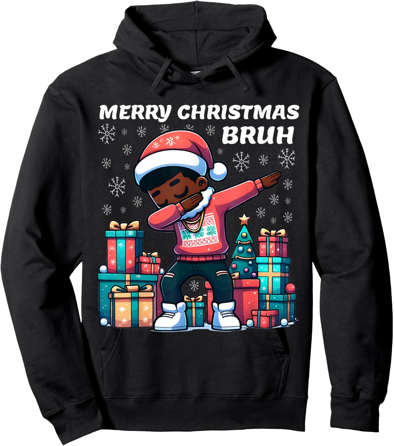 Dabbing Black Boy Merry Christmas Bruh African American Boys Hoodie - Hoodie | Black