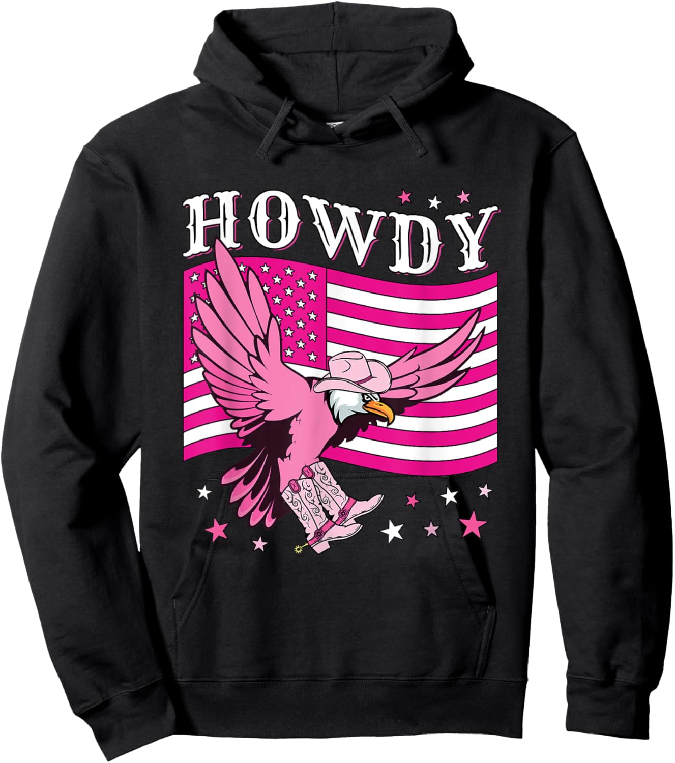 Howdy Cowboy Hat Boots Eagle Funny Pink American Flag Women Hoodie - Hoodie | Black
