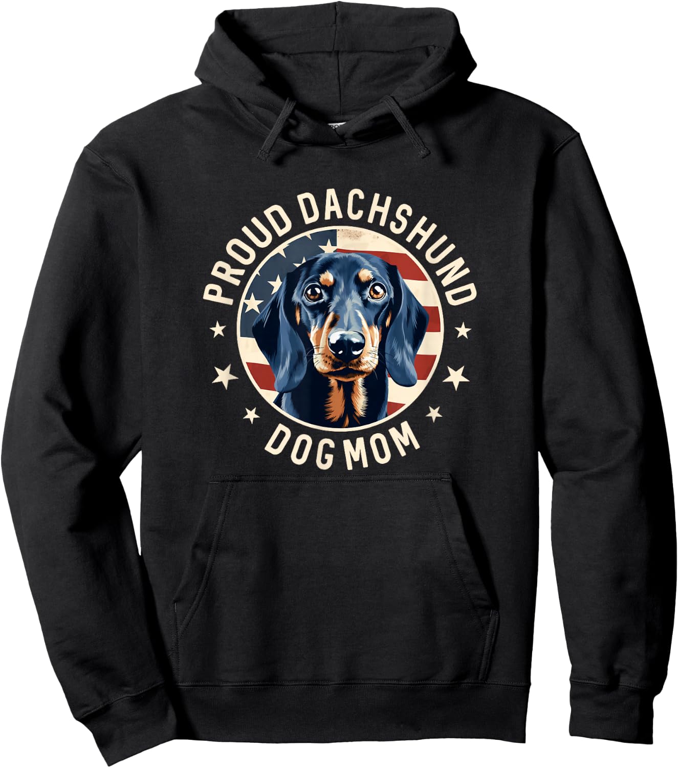 Proud Dachshund Mom American Flag, Dachshund Dog Mom Hoodie - Hoodie | Black