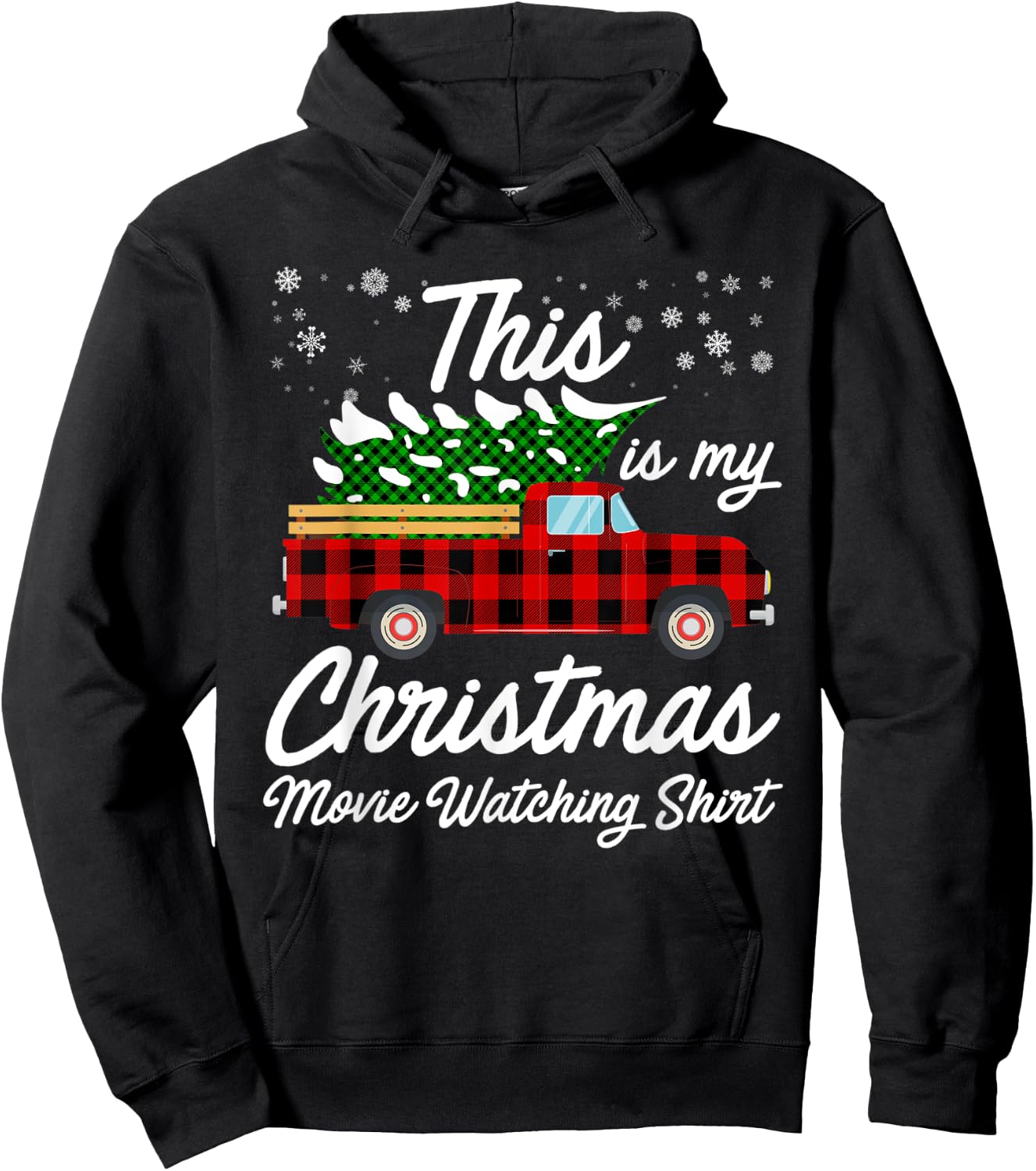 Funny Plaid Christmas This Is My Christmas Movie Watching Hoodie - Hoodie | Black