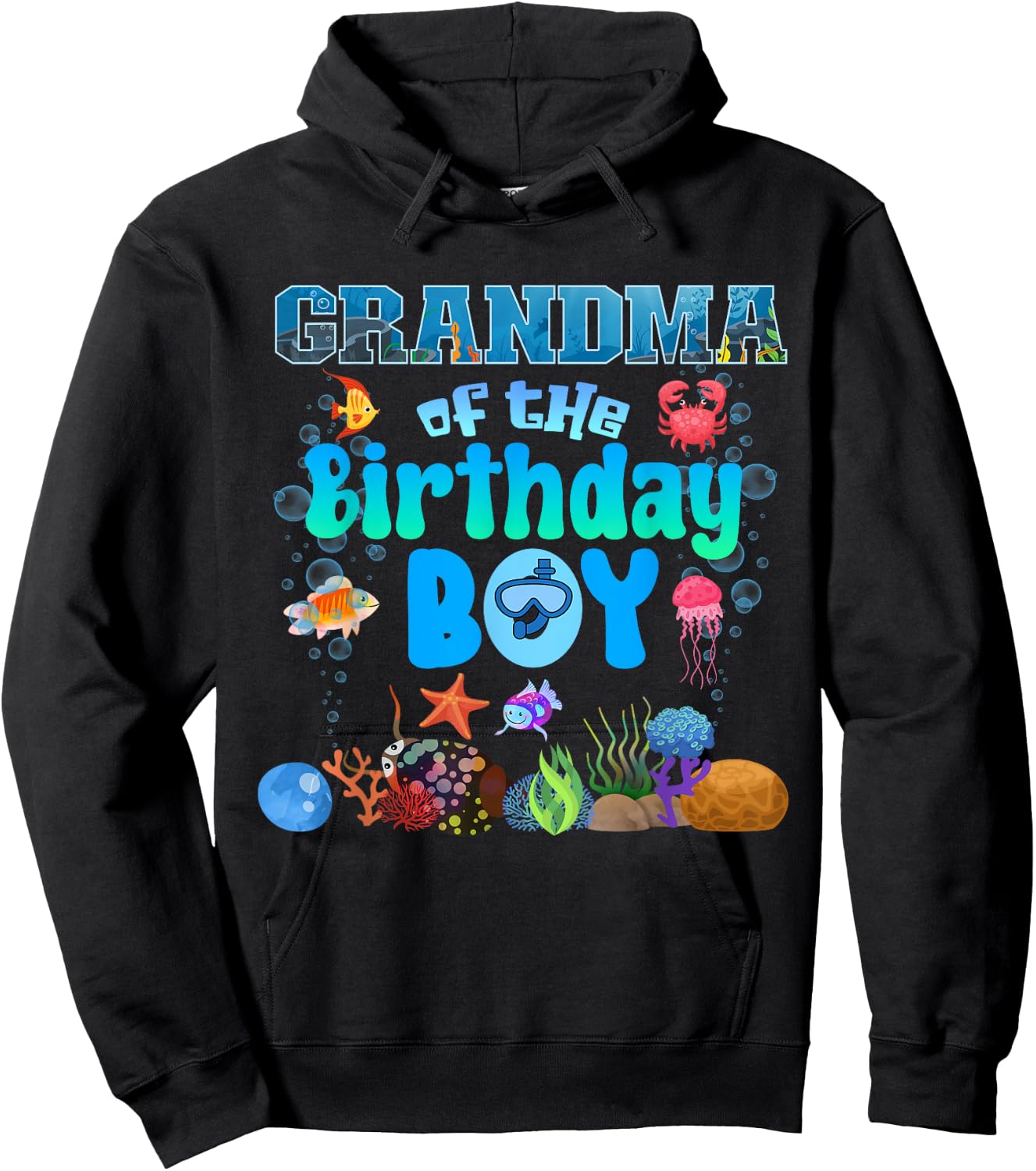 Grandma Of The Birthday Boy Aquarium Sea Animals Matching Hoodie - Hoodie | Black
