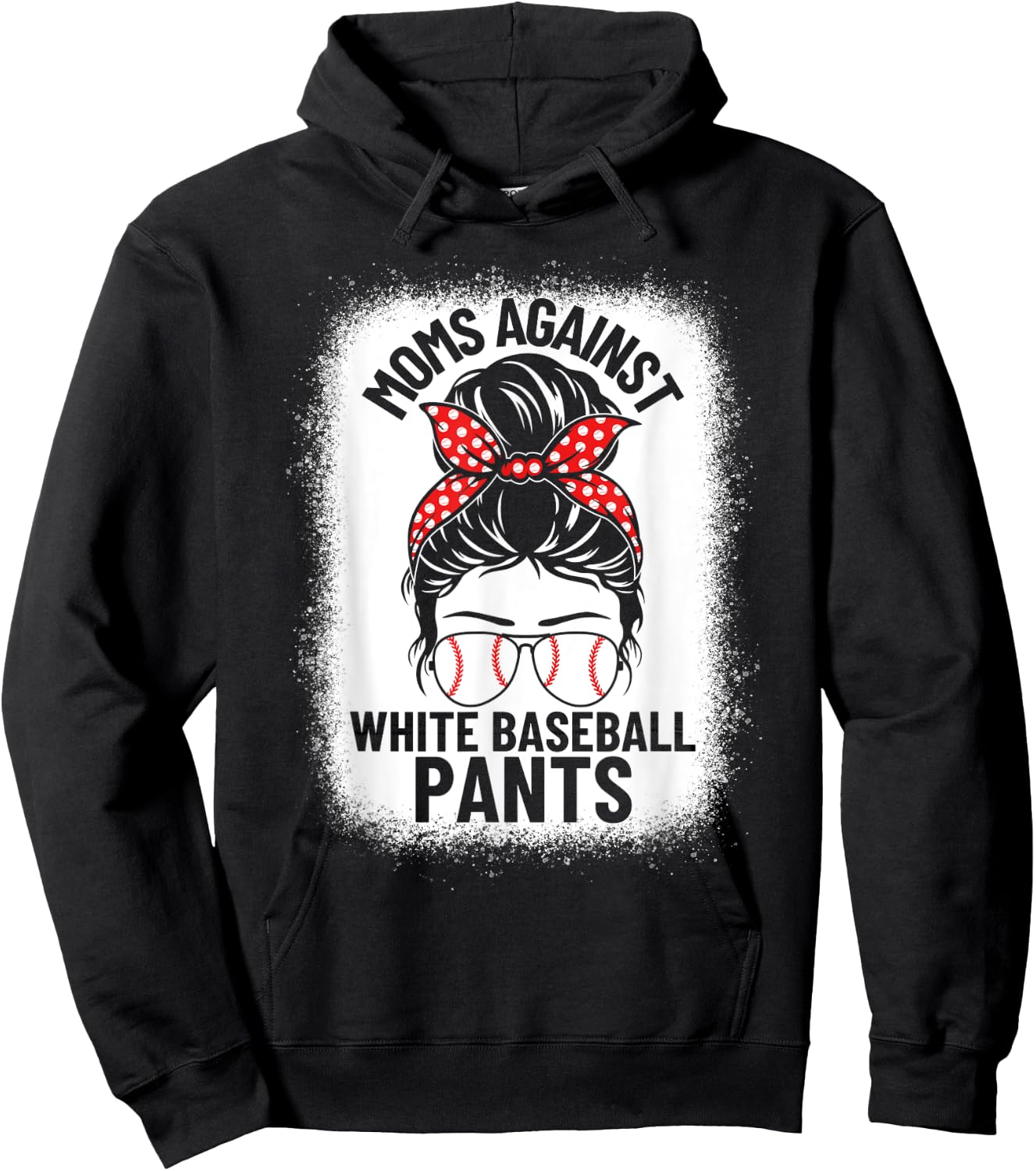 Moms Against White Baseball Pants Baseball Messy Bun Mom Hoodie - Hoodie | Black